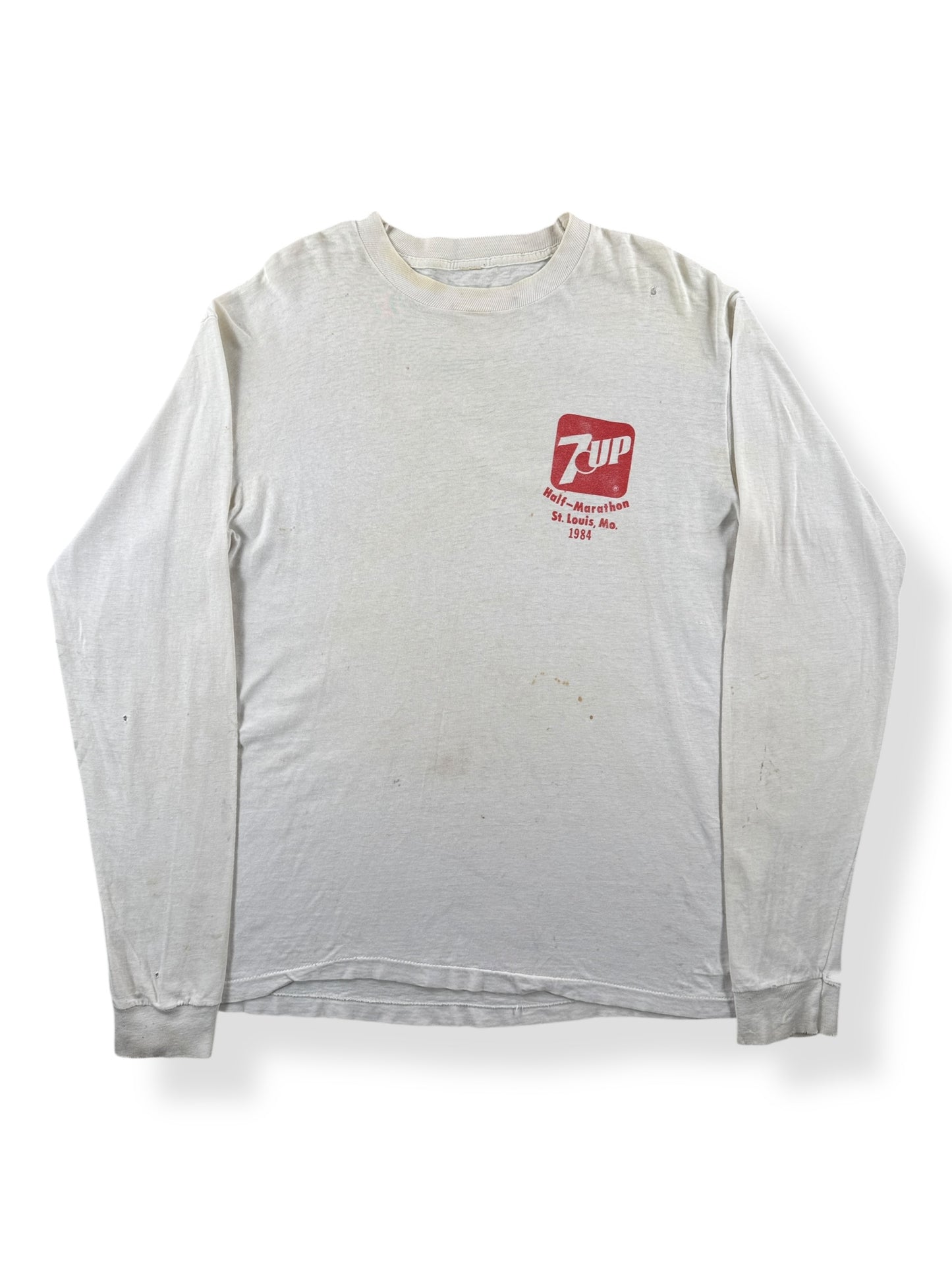 Front of Vintage 1984 7Up Half Marathon St Louis MO LS Tee SZ L