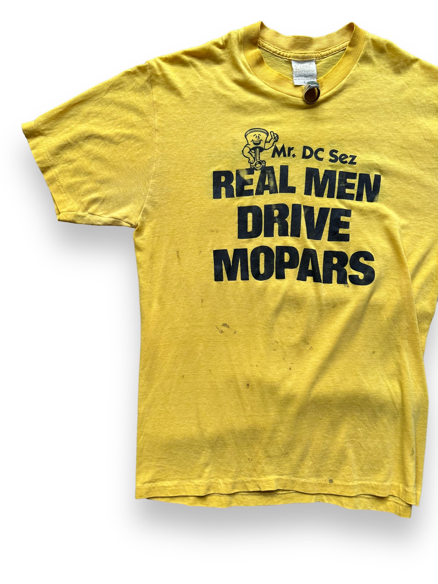 Front Right View of Vintage Real Men Drive Mopars Tee SZ L | Vintage Graphic T-Shirts Seattle | Barn Owl Vintage Tees Seattle