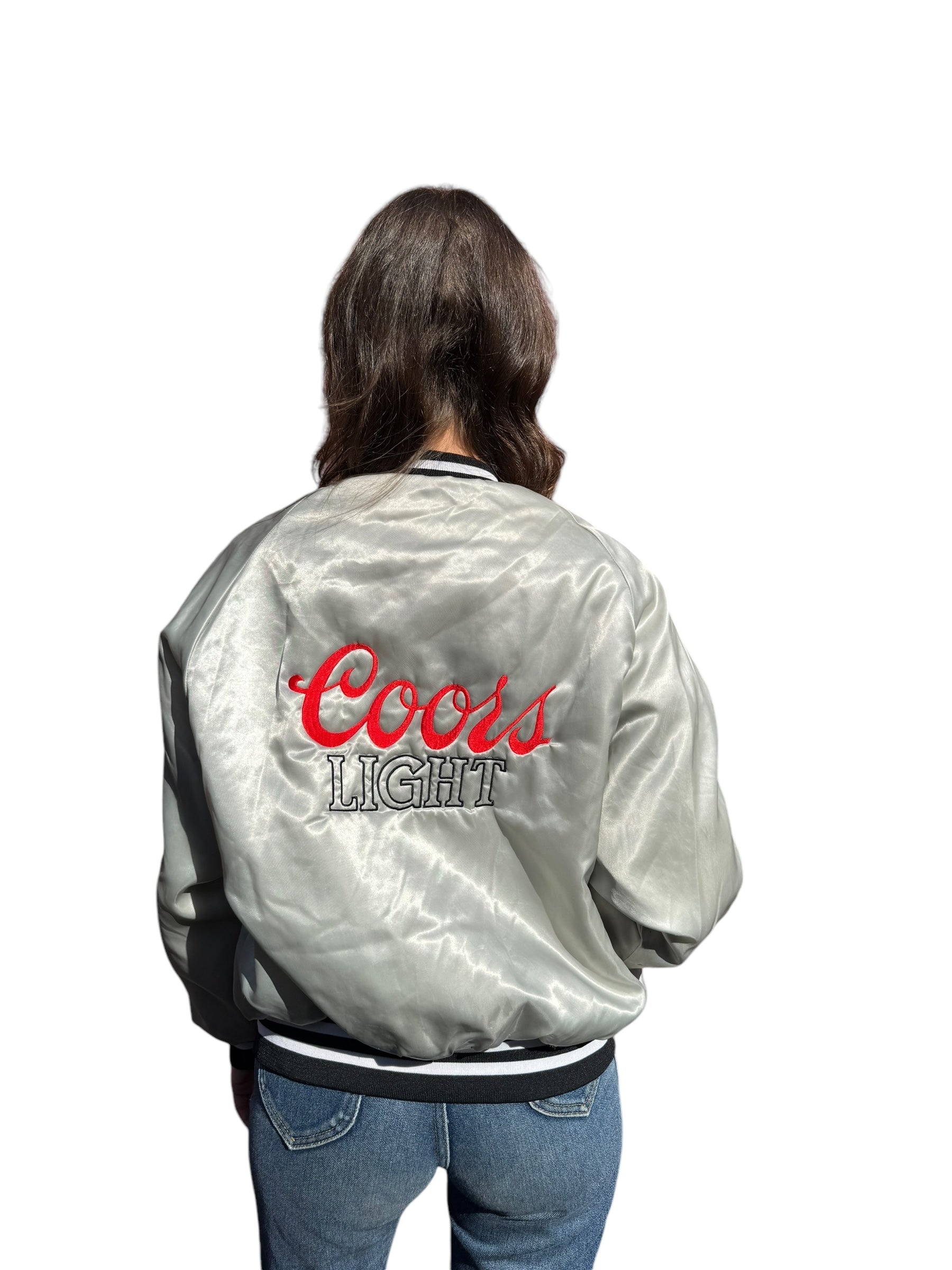 Back model view of Vintage Coors Light Coaches Jacket SZ S