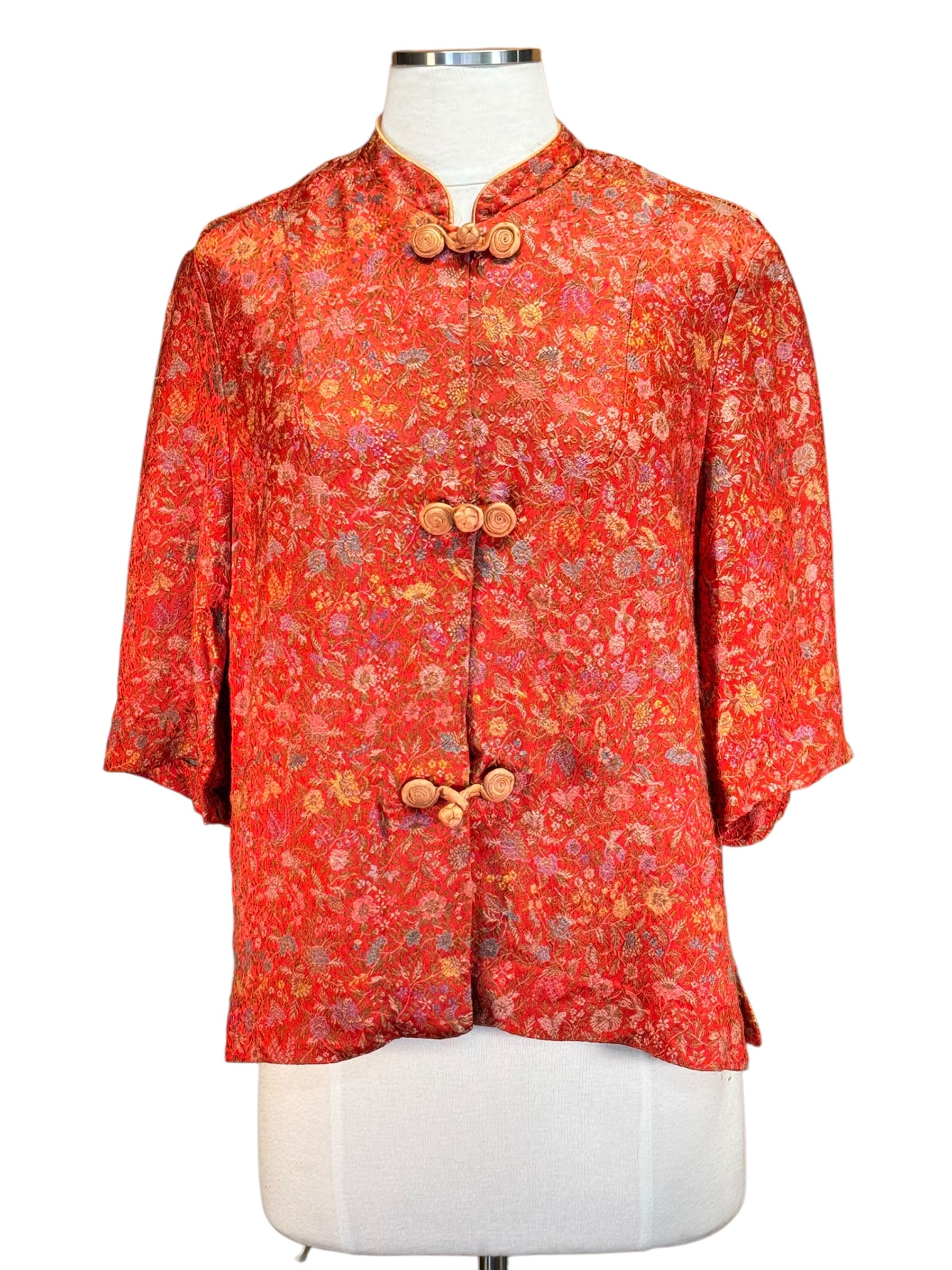 Front view of 1960s Satin Cheongsam Bed Jacket M