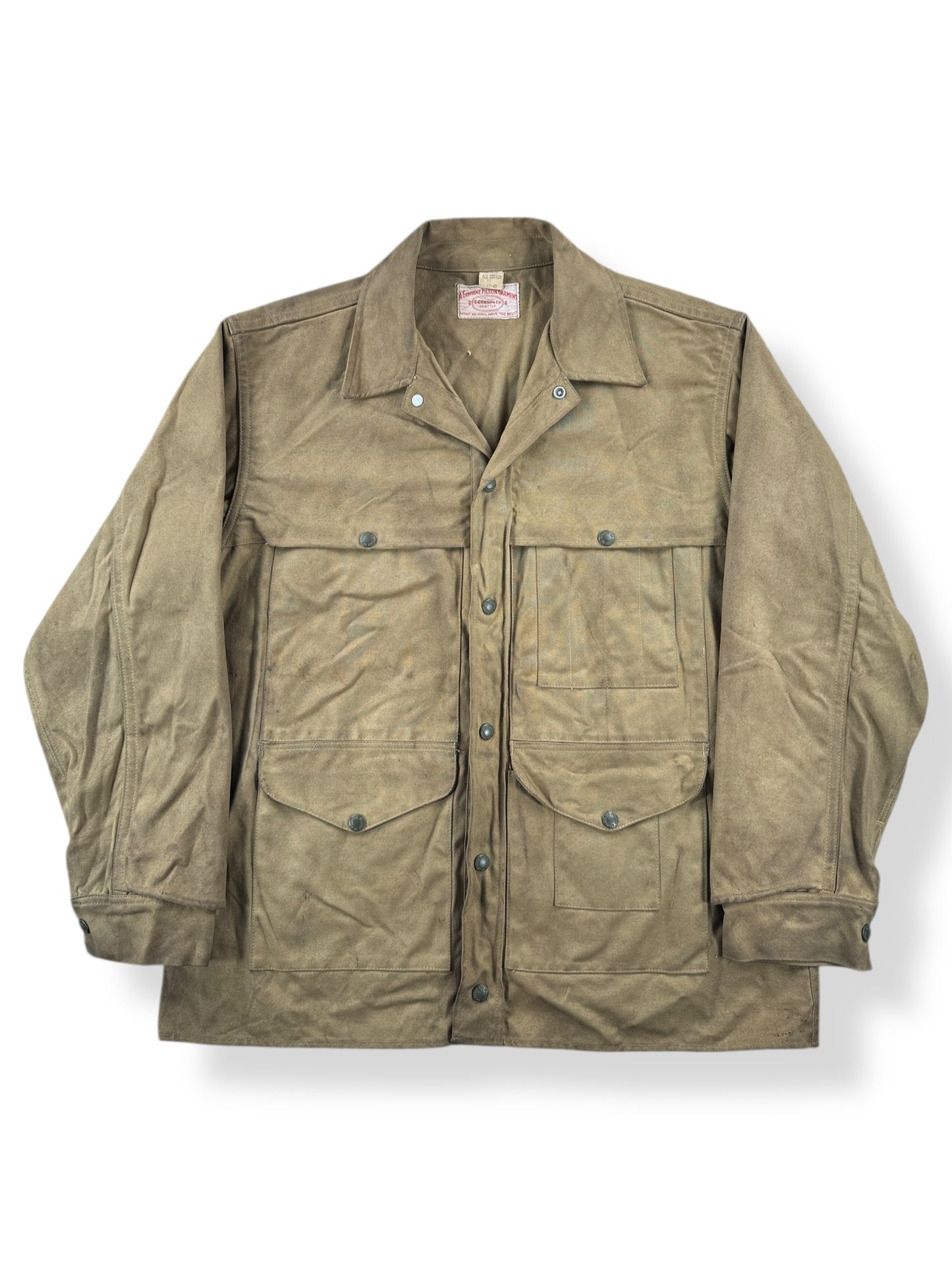 Front View of Vintage 1950s Filson Double Logger Tin Cloth Jacket SZ 42
