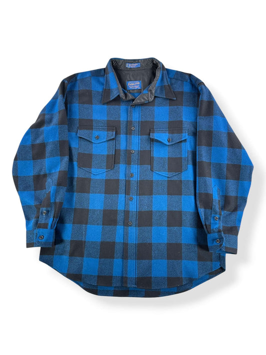 Front of Vintage Pendleton Outdoorsman Black & Blue Flannel SZ XL