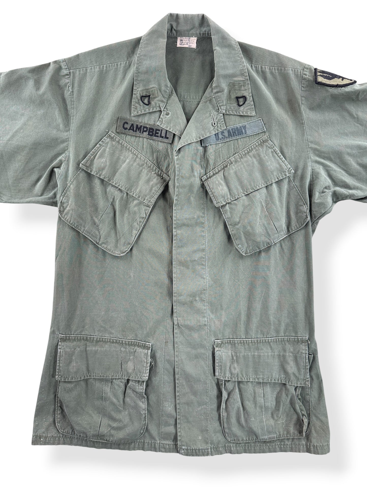 Front Close Up of Vintage Vietnam Short Sleeve Jungle Shirt SZ S