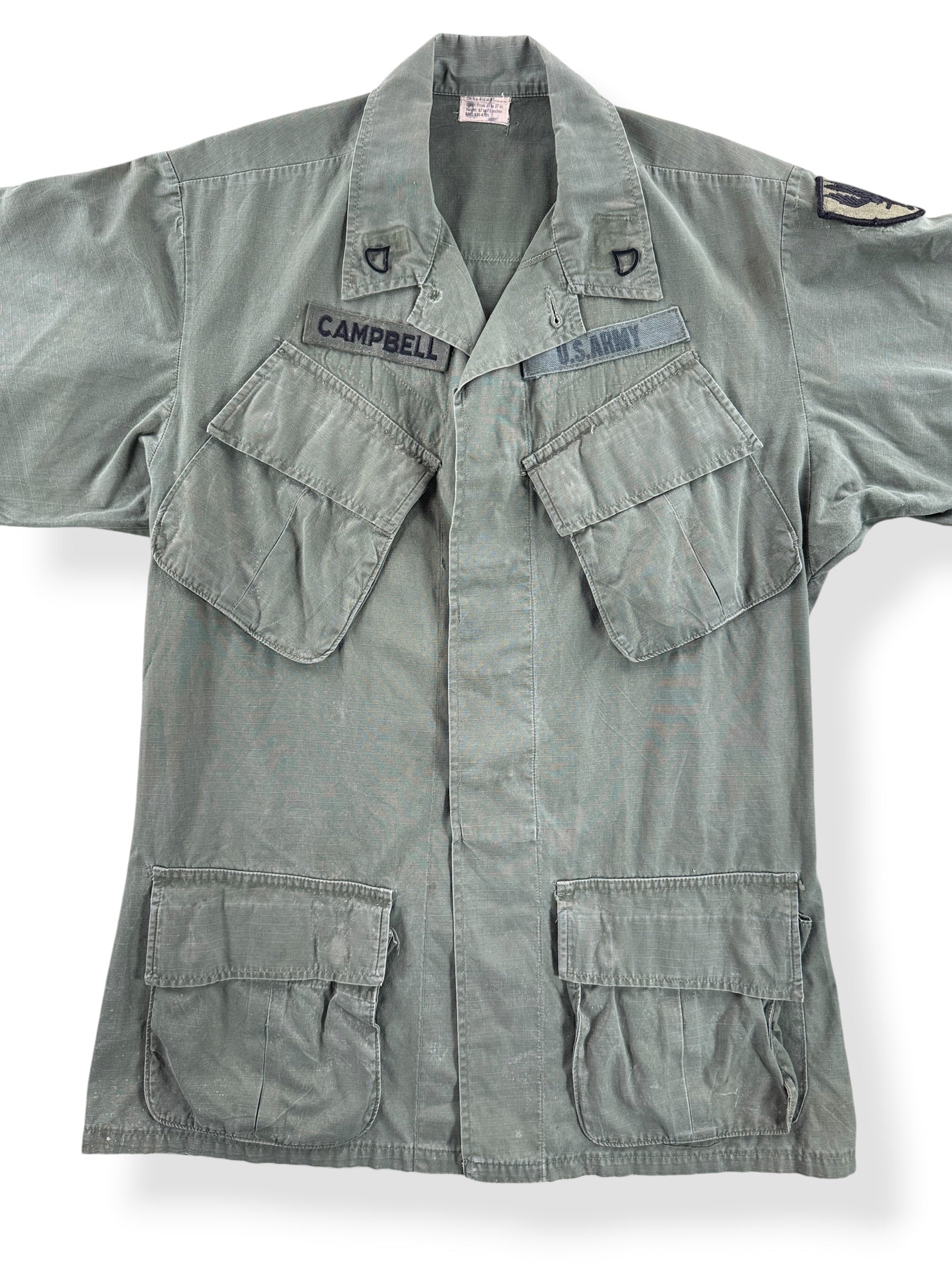 Front Close Up of Vintage Vietnam Short Sleeve Jungle Shirt SZ S