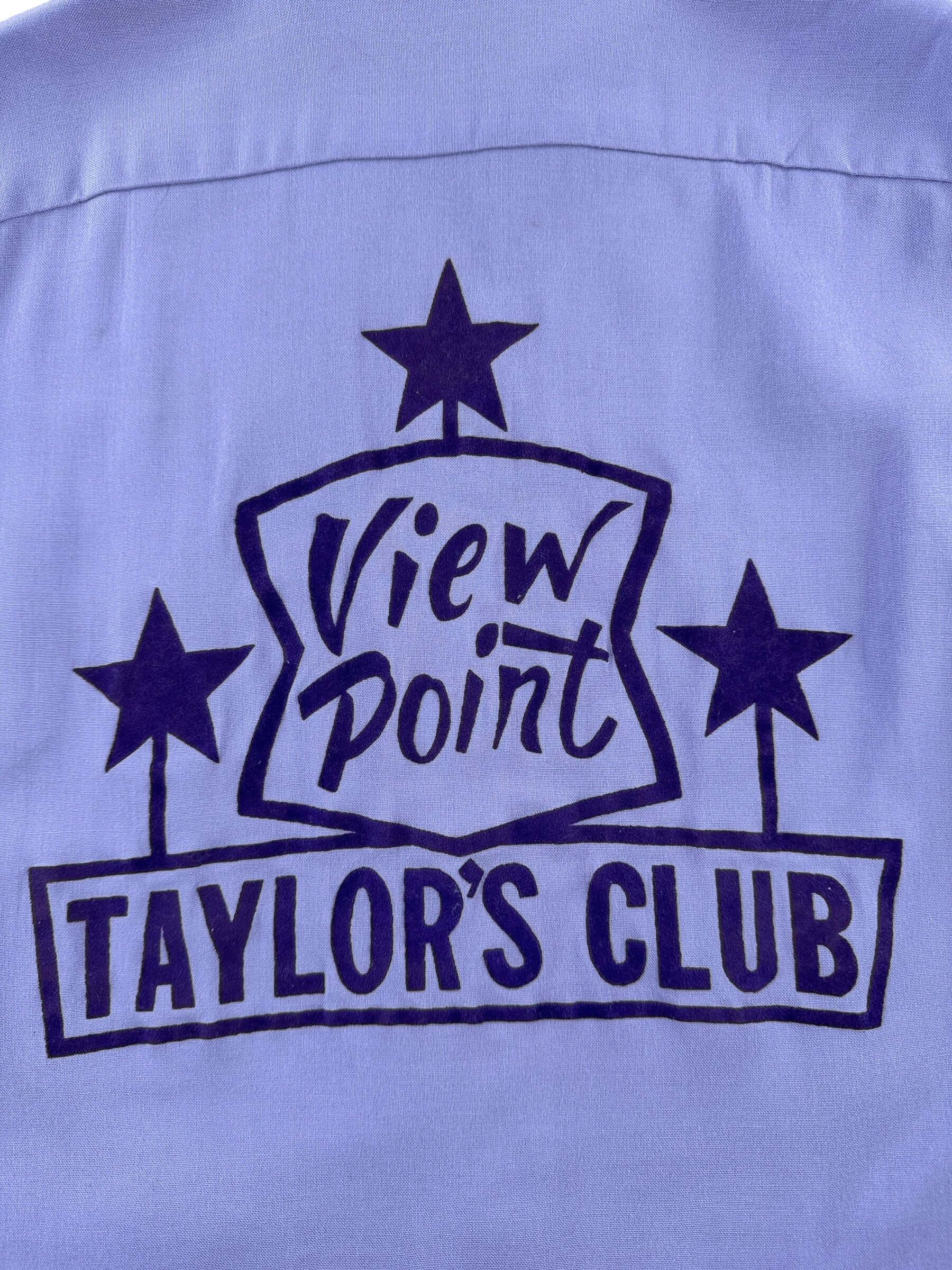 Back Graphic of Vintage Lilac Ladies Flocked Bowling Shirt SZ 38