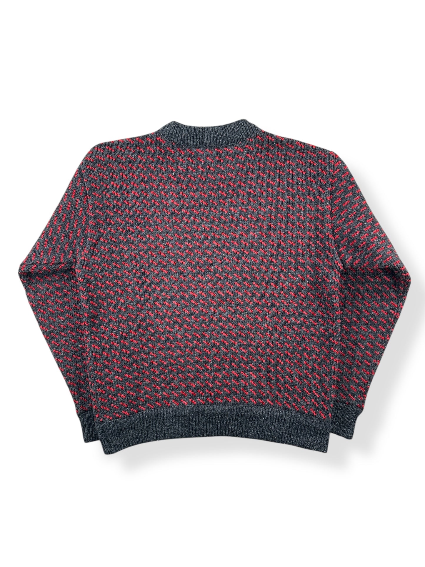 Back of Vintage Ladies LL Bean Birdseye Sweater Red & Grey SZ M