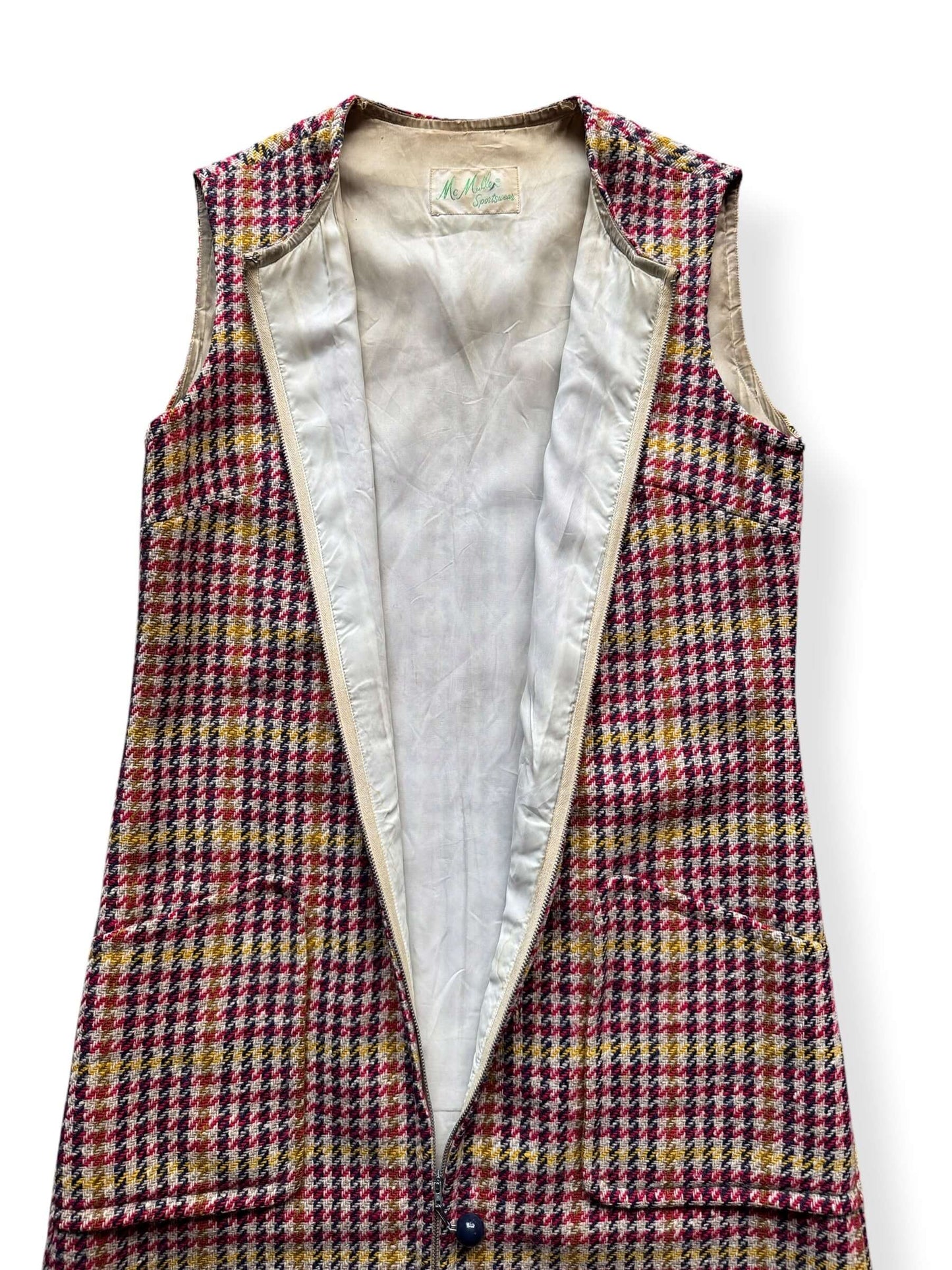 Open front of Vintage 1960s McMullen Houndstooth Wool Dress SZ M