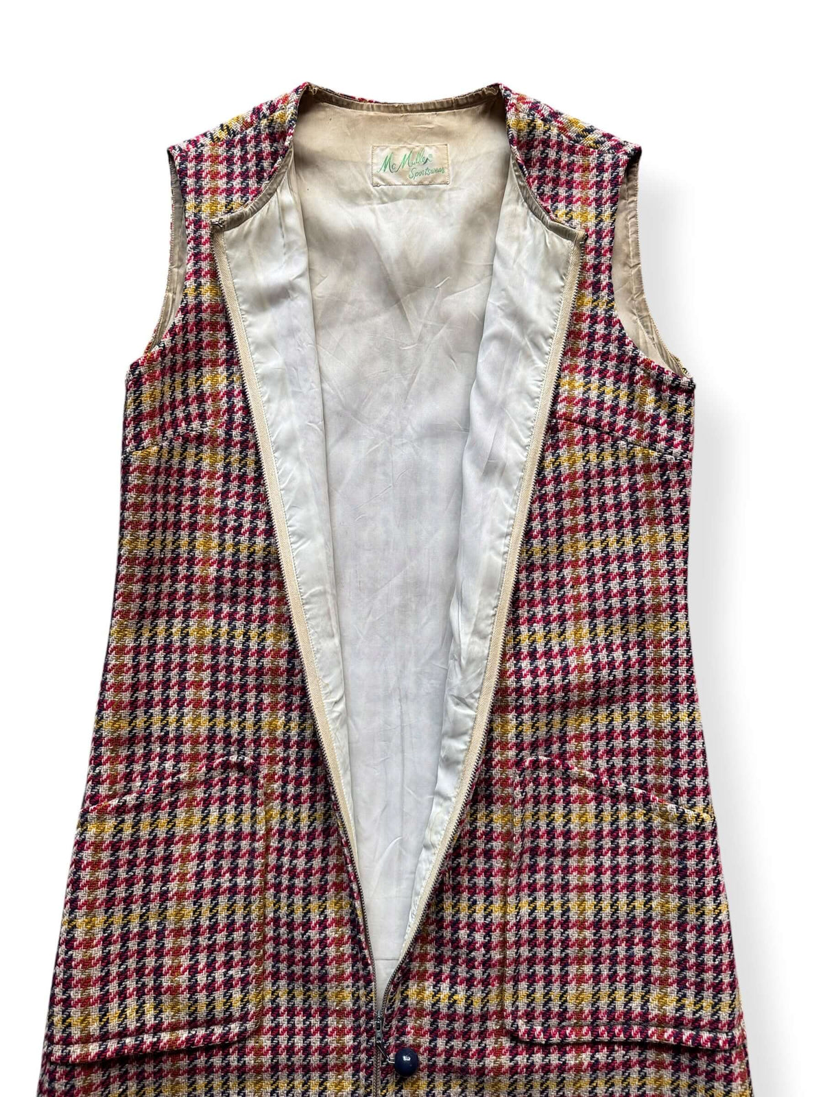 Open front of Vintage 1960s McMullen Houndstooth Wool Dress SZ M