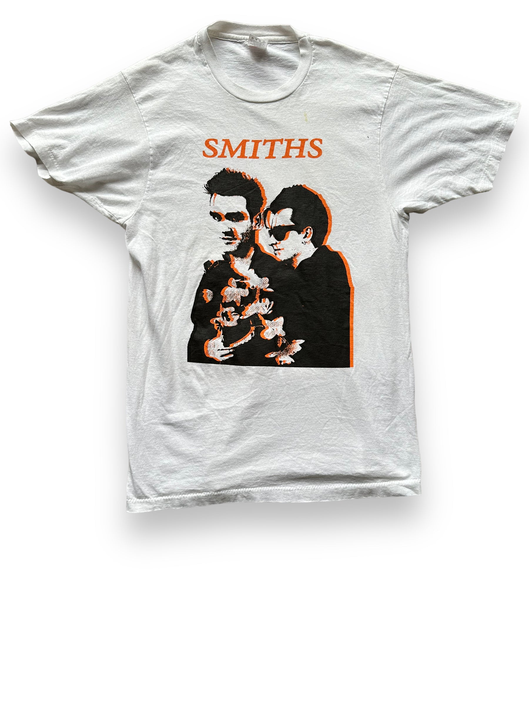 Front View of Vintage Smiths Bootleg Tee SZ L |  Barn Owl Vintage Clothing | Vintage Rock Tees Seattle