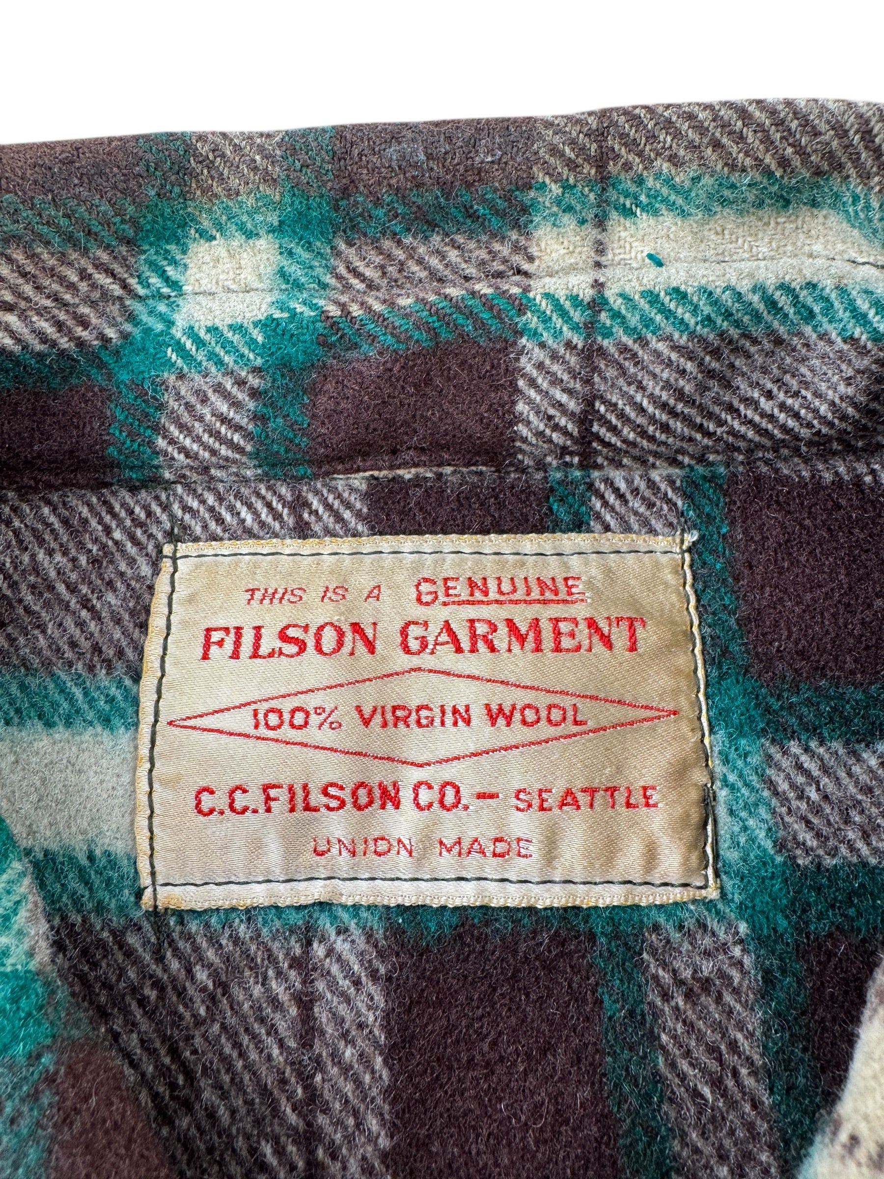 Label on Vintage 1951 Filson Peppermint Patty Mackinaw Cruiser Jacket SZ XL