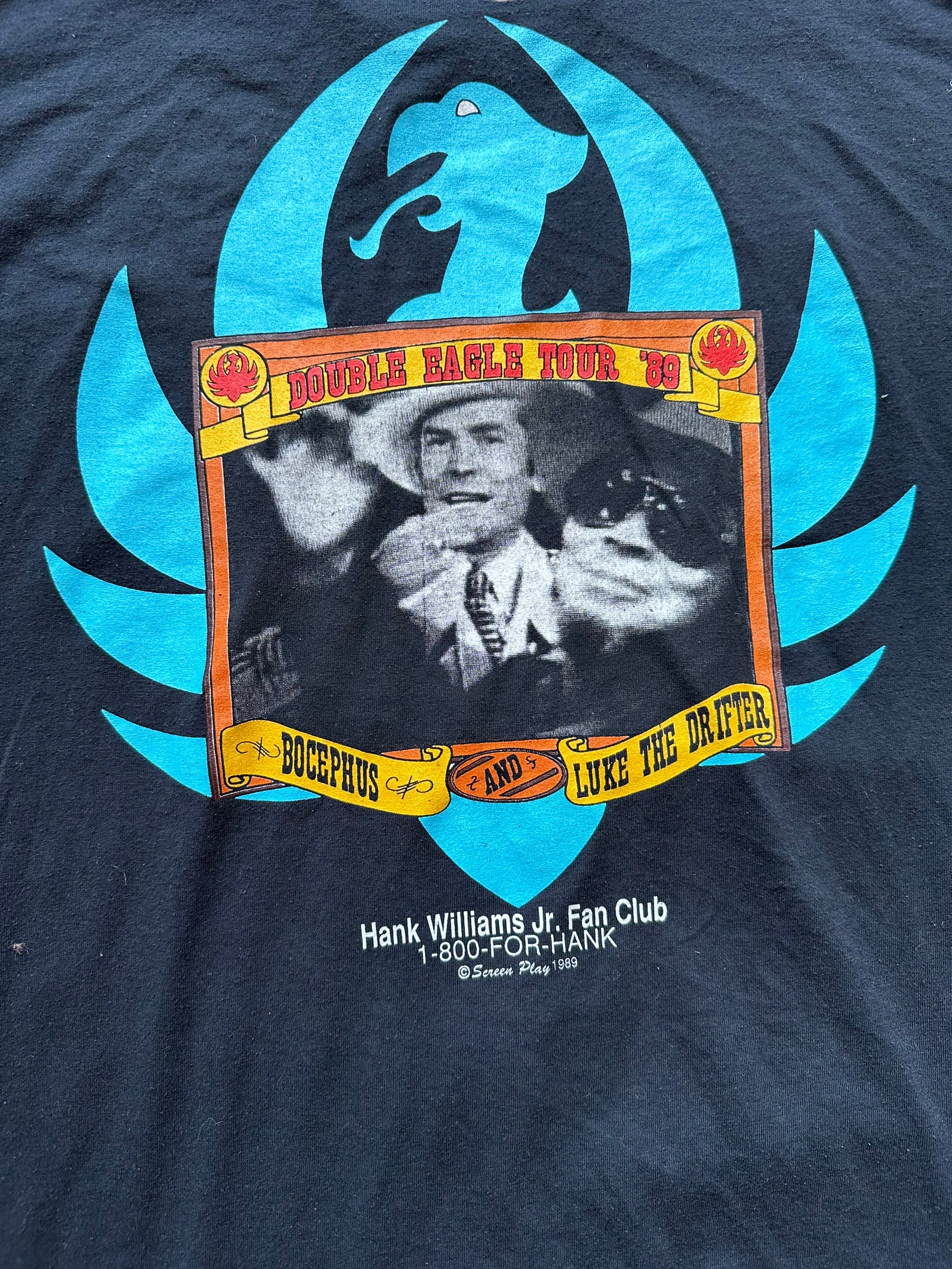 Close Up View of Rear of Vintage Hank Williams Jr There's a Tear In My Beer Tee SZ L | Vintage Country Music Tees Seattle | Barn Owl Vintage Goods