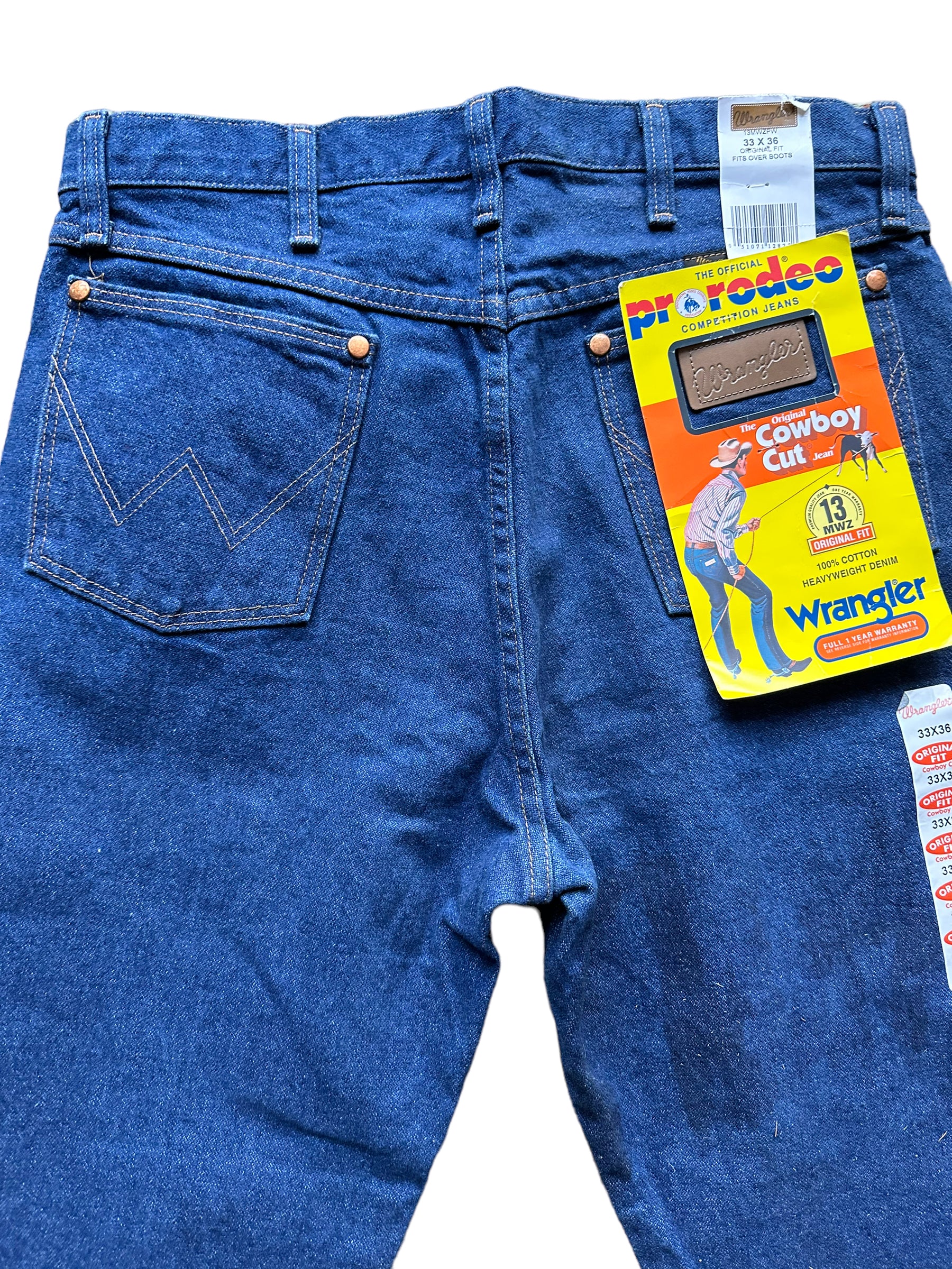 Back pockets view of Vintage 90s Deadstock Wrangler Cowboy Cut Denim 33x36 | Seattle Vintage Jeans | Barn Owl Vintage
