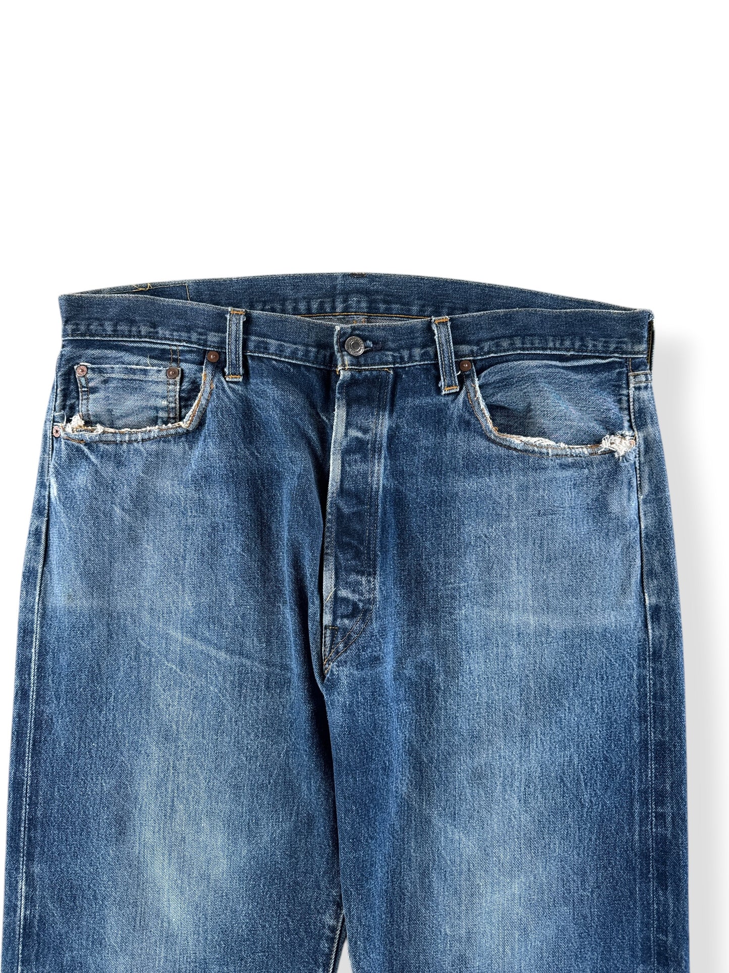 Front Close Up of Vintage LVC Selvedge 501 Jeans W39