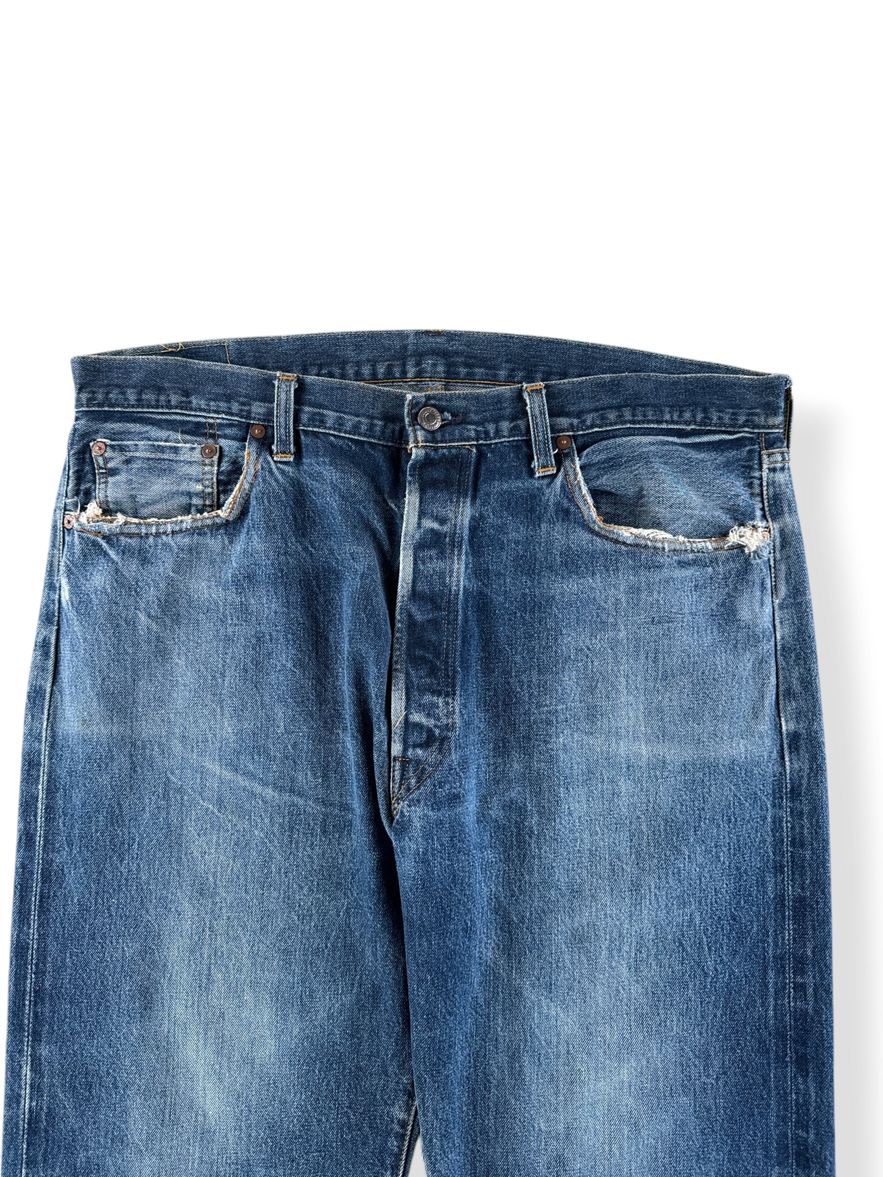 Front Close Up of Vintage LVC Selvedge 501 Jeans W39