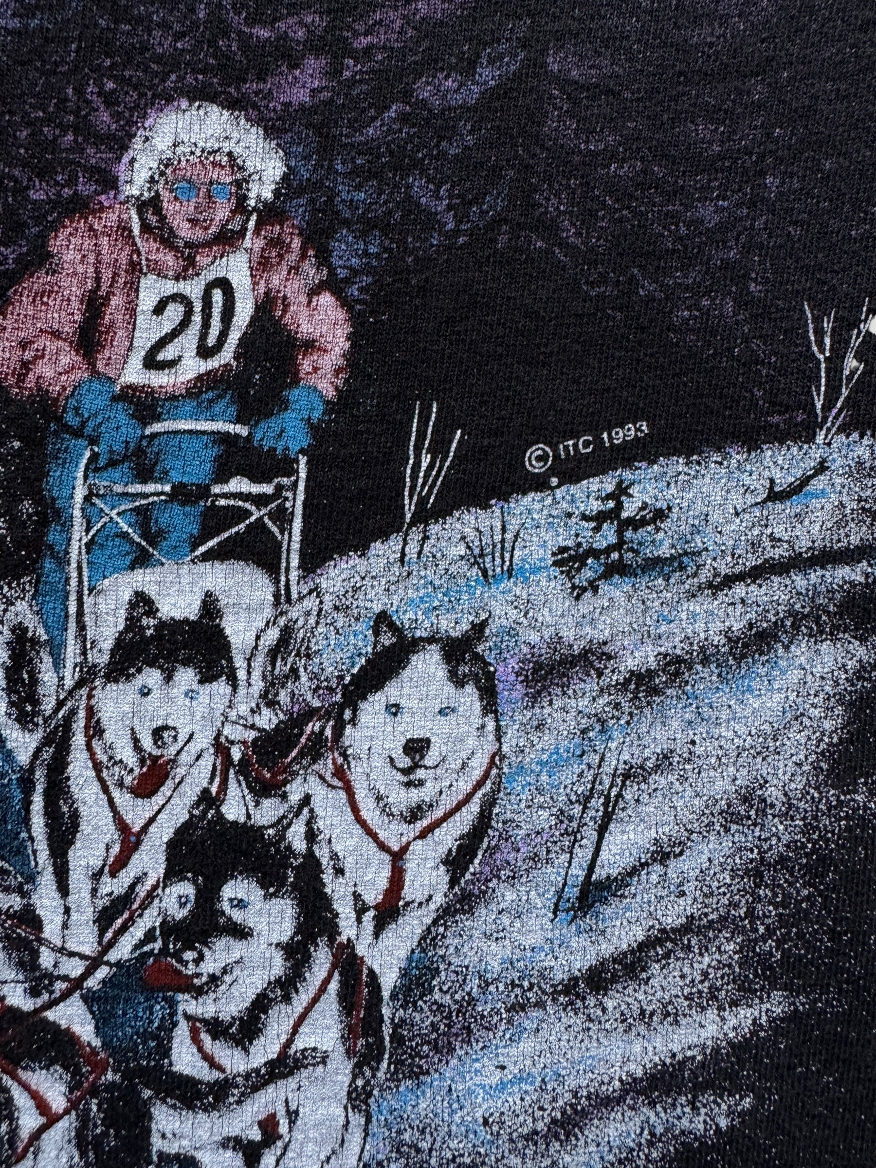 1993 Copyright on Vintage Iditarod Alaska AOP Tee SZ XXL