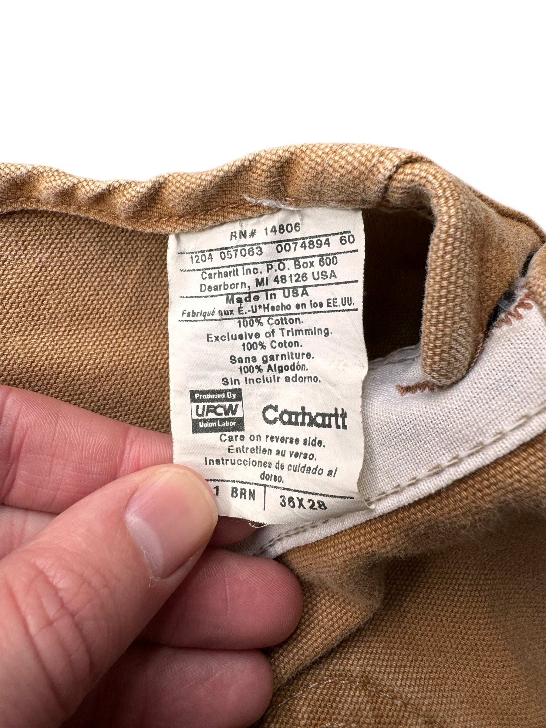 Tag on Vintage Carhartt Bib Overalls W36