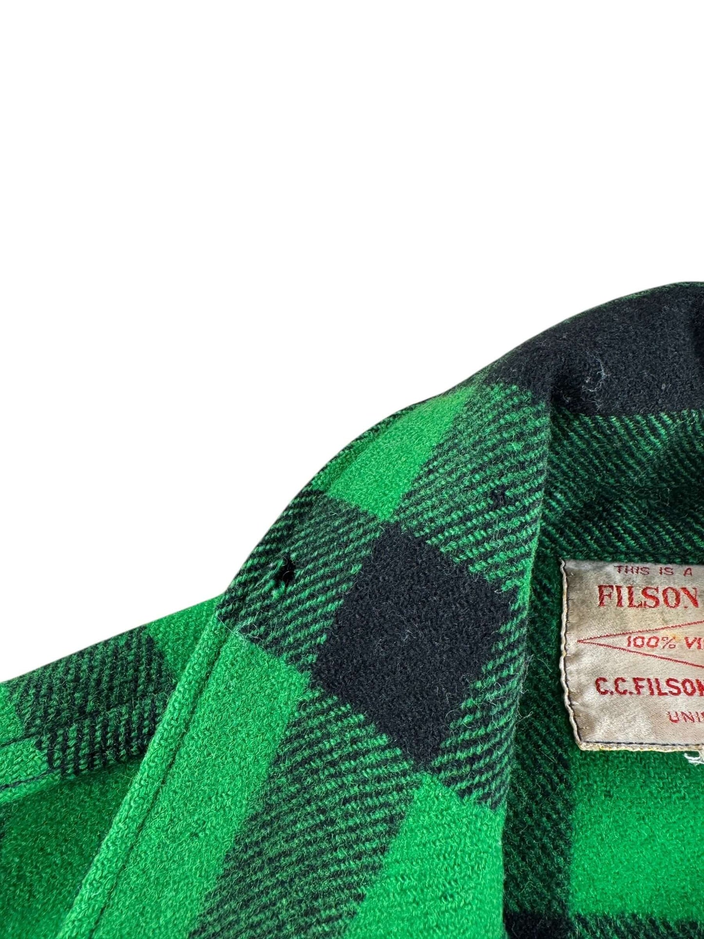 Moth Damage On Vintage Green and Black Filson Union Made Cruiser Jacket SZ XL