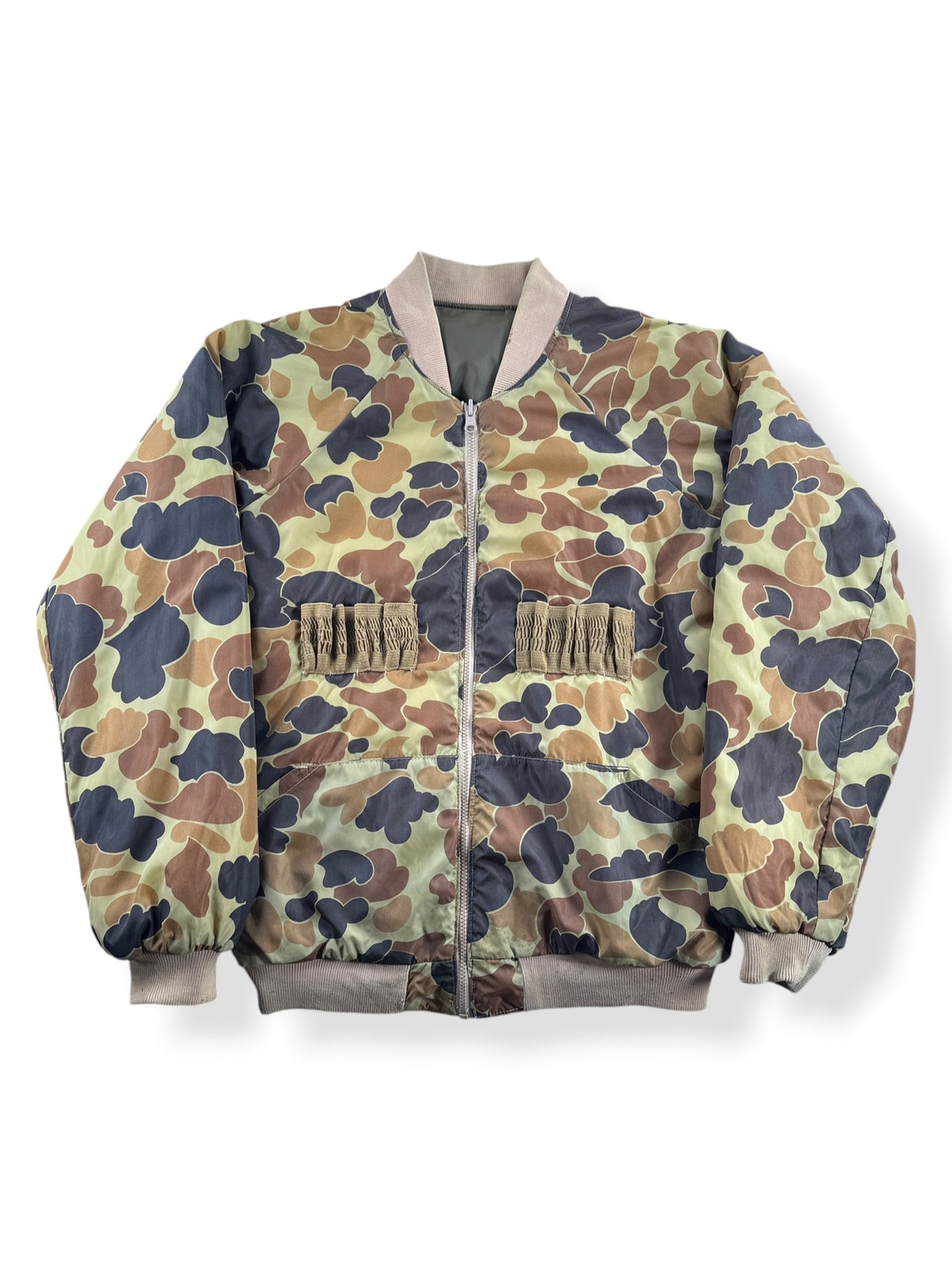 Front of Vintage Columbia Reversible Hunting Bomber Jacket SZ L