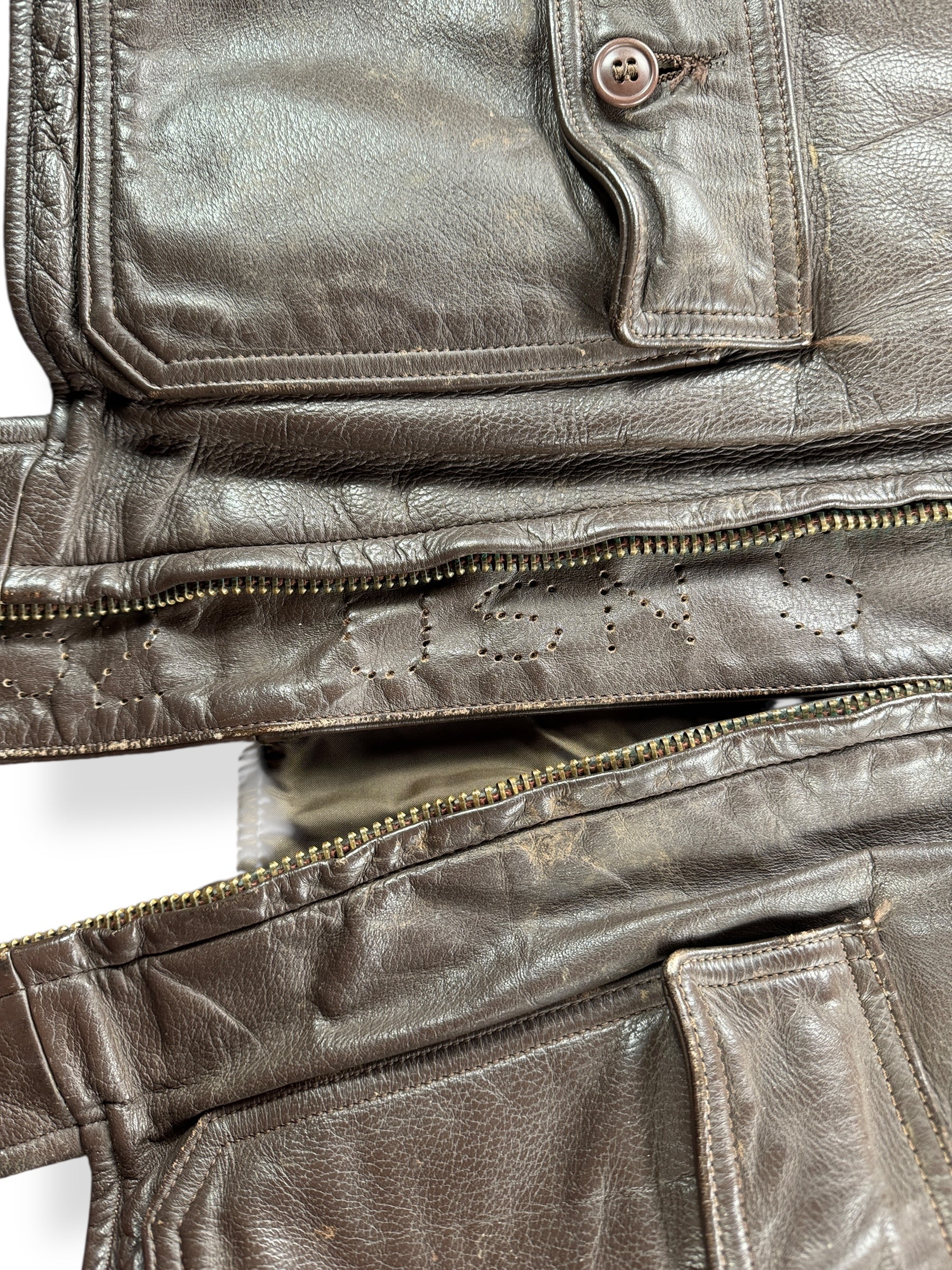 USN Holes on Vintage 1976 Leather G-1 Jacket SZ 40