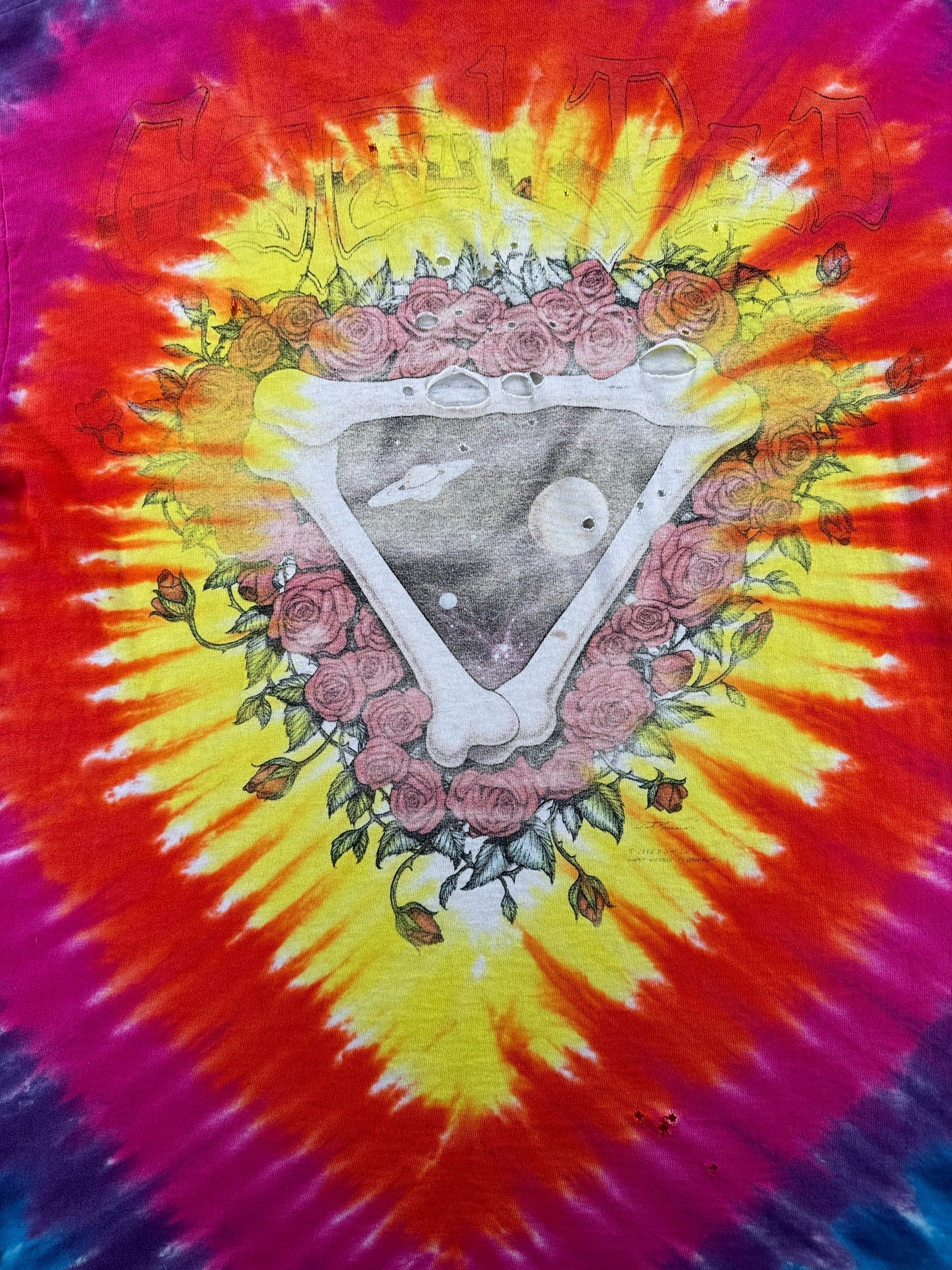 Back Graphic of Vintage Grateful Dead Steal Your Face Liquid Blue Tie Dye Tee SZ XL AS IS