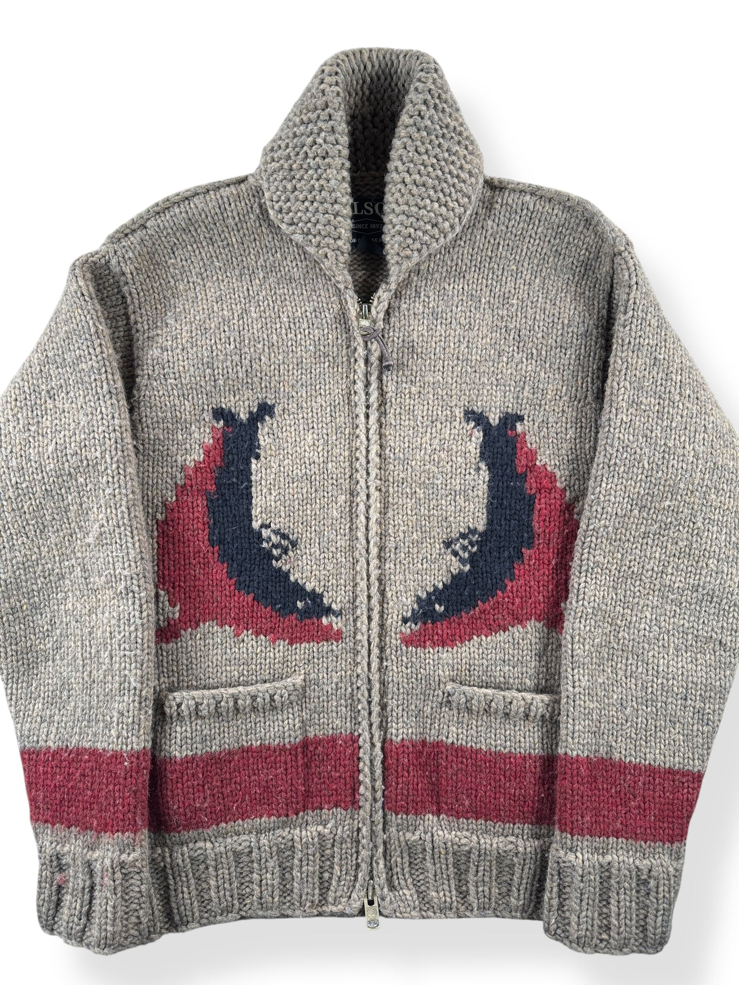 Front Close Up of Filson Limited Edition Cowichan Style Sweater SZ S