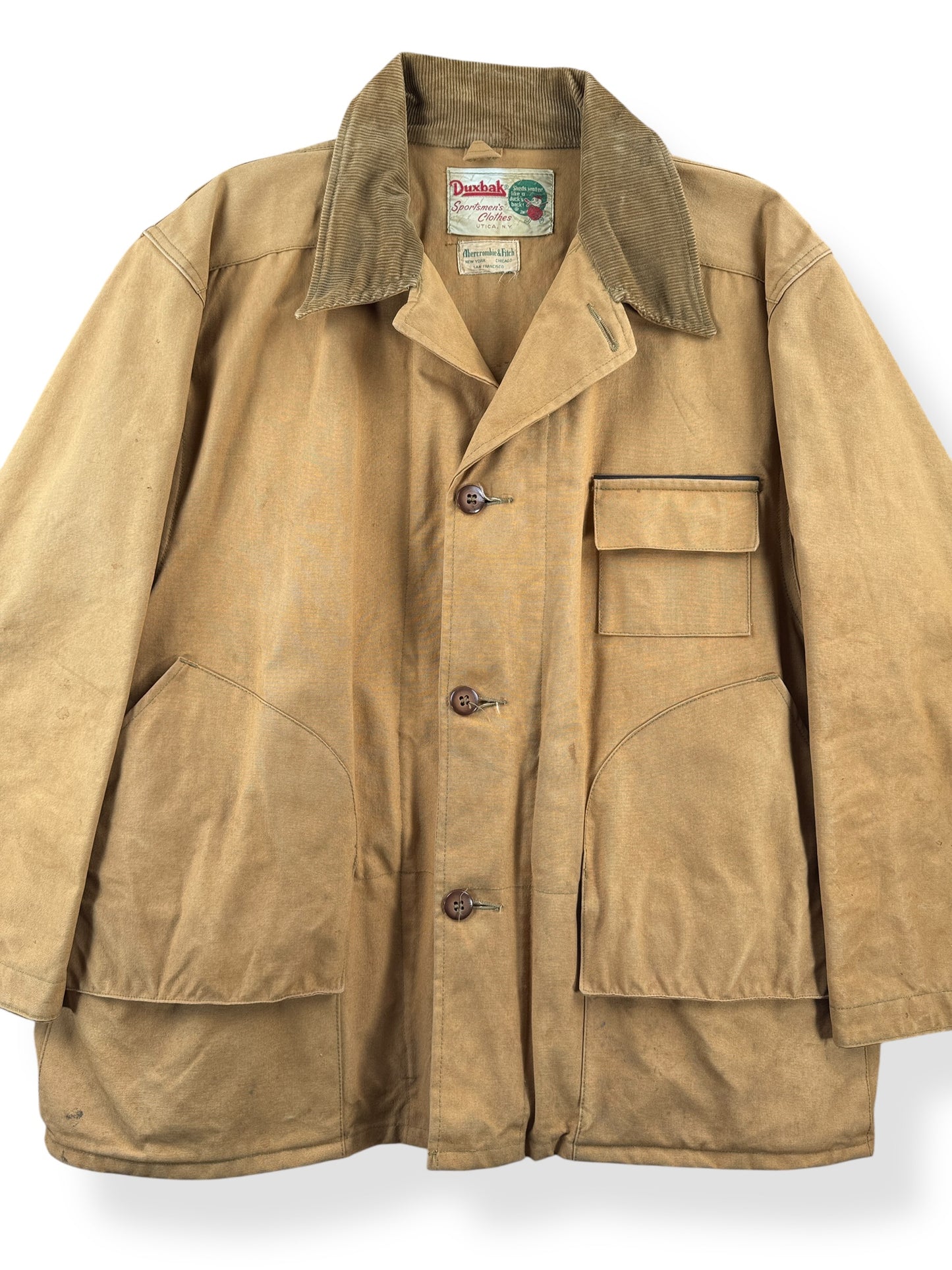 Front Close Up of Vintage 50s Era Duxbak Hunting Jacket SZ XL