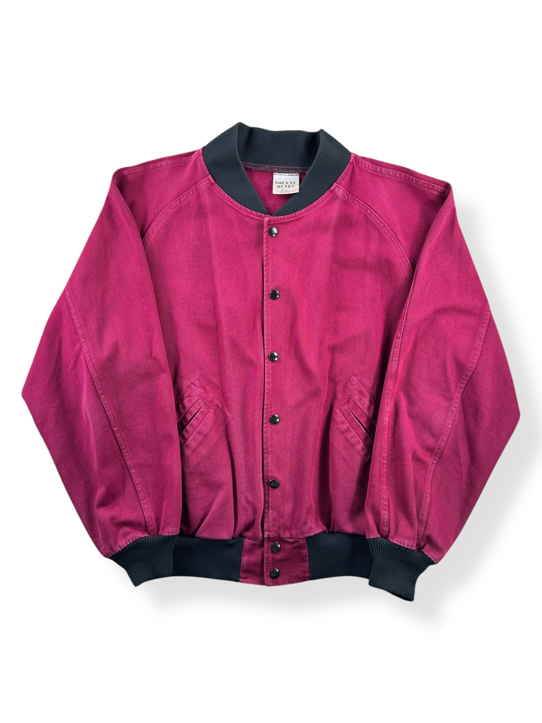 Front of Vintage "Smooth Moves" Burgundy Bomber Jacket SZ M