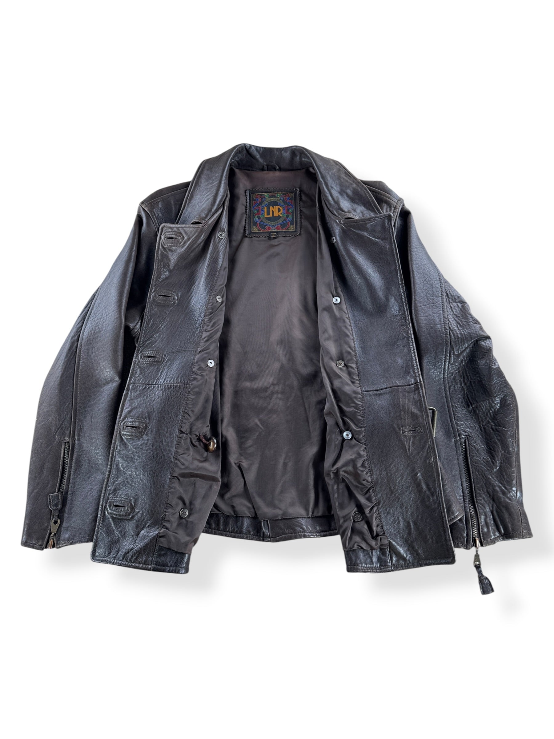 Inside of Vintage 80s Double Breasted Leather Jacket SZ M