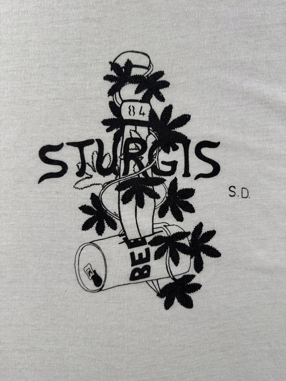 Front graphic on Vintage 80s Rare Bootleg Sturgis Tee SZ M