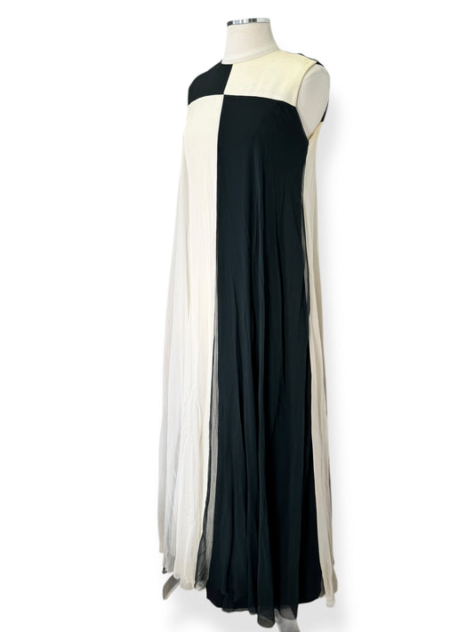 Side view of 1960s Wounded Bird Colorblock Chiffon Maxi Dress L