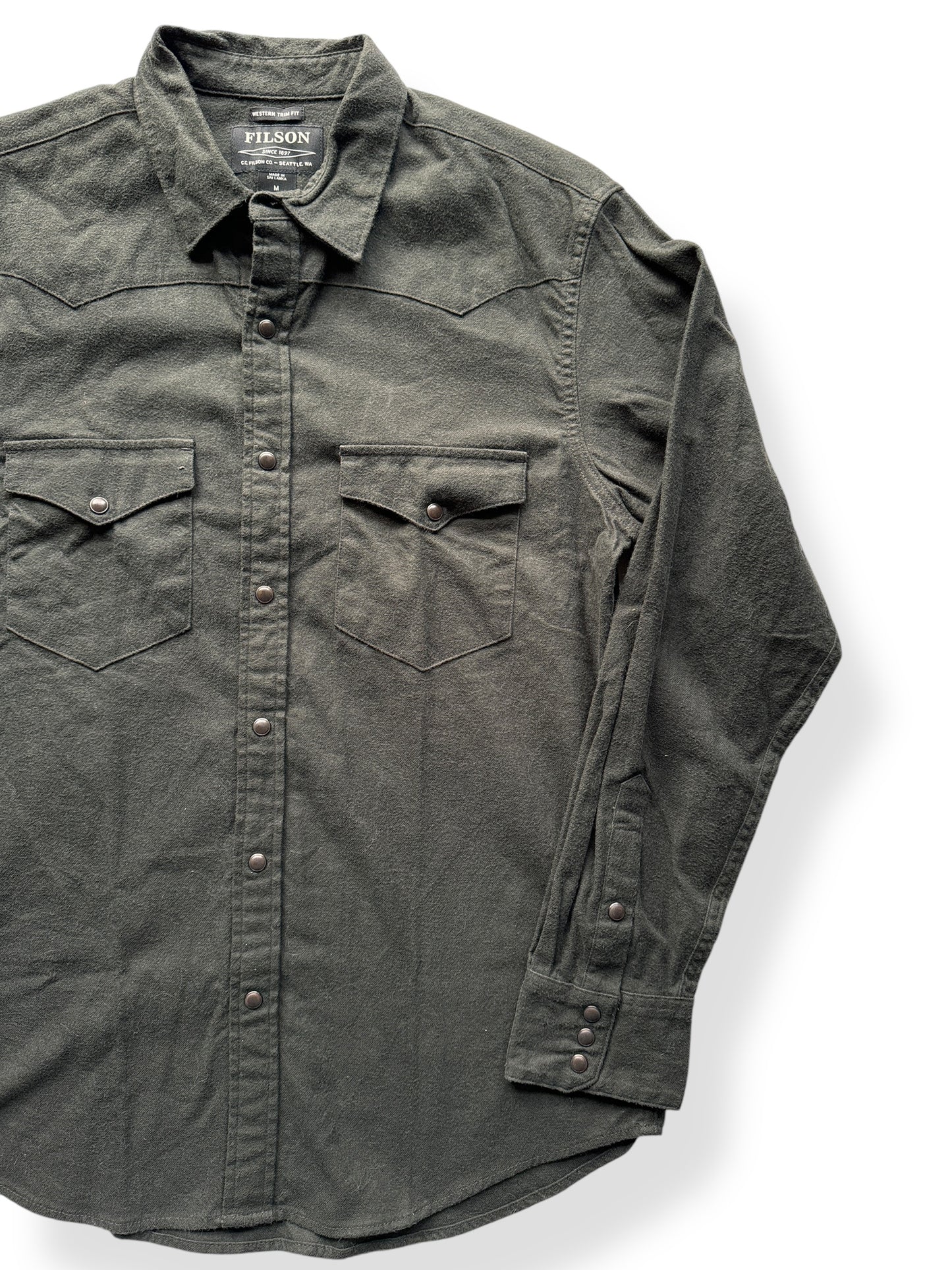 Front Left of Filson Faded Black Western Flannel Shirt SZ M