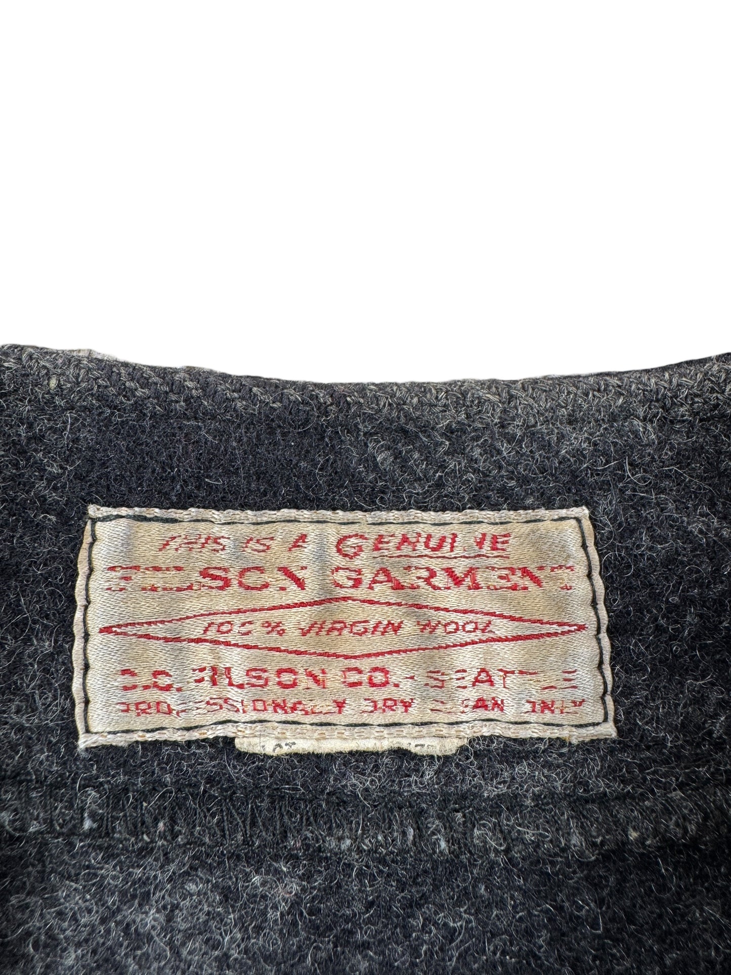 Label on Vintage Charcoal Plaid Filson Vest SZ S