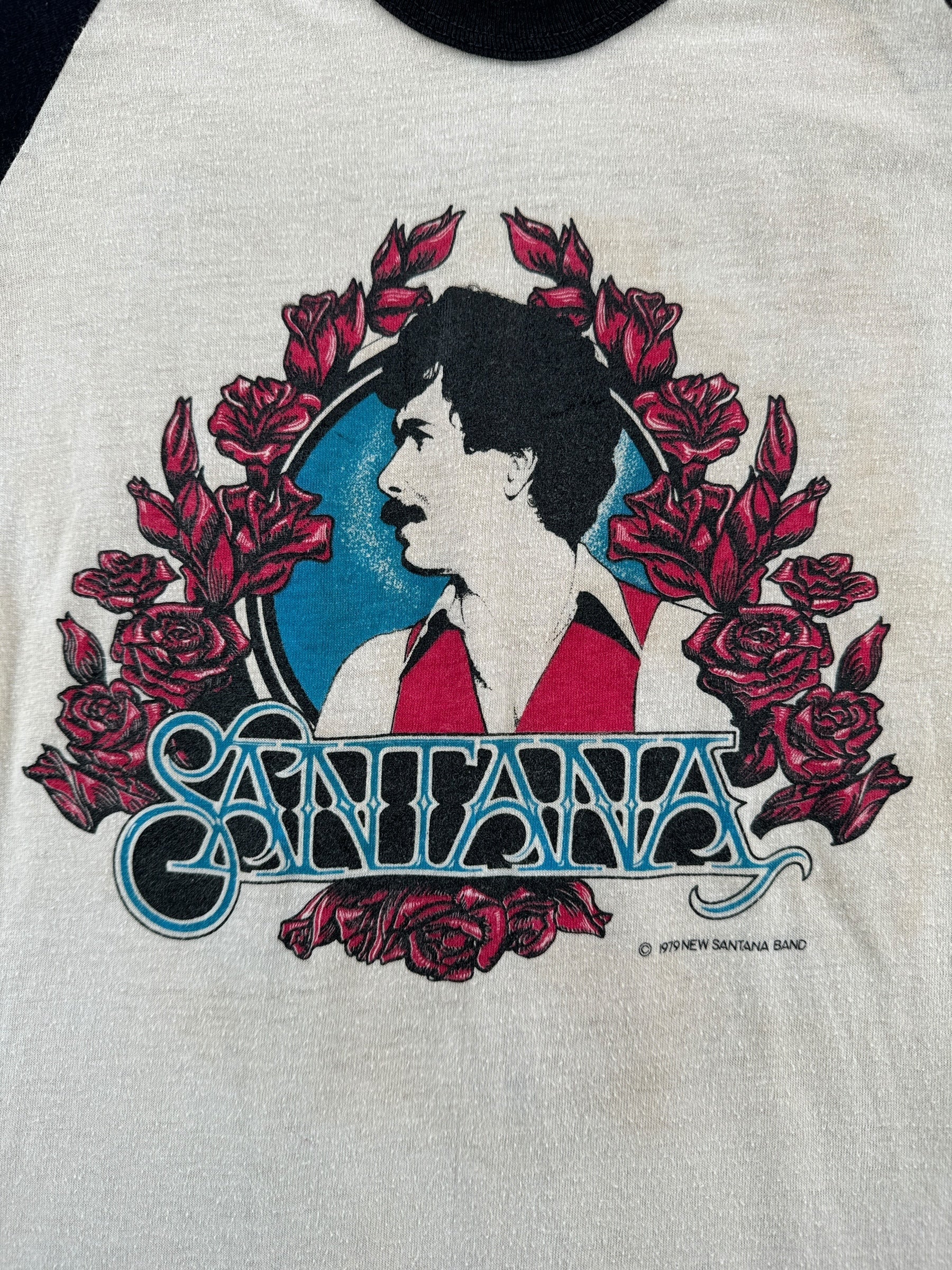 Front Graphic of Vintage 1979 Santana Raglan Tee SZ M