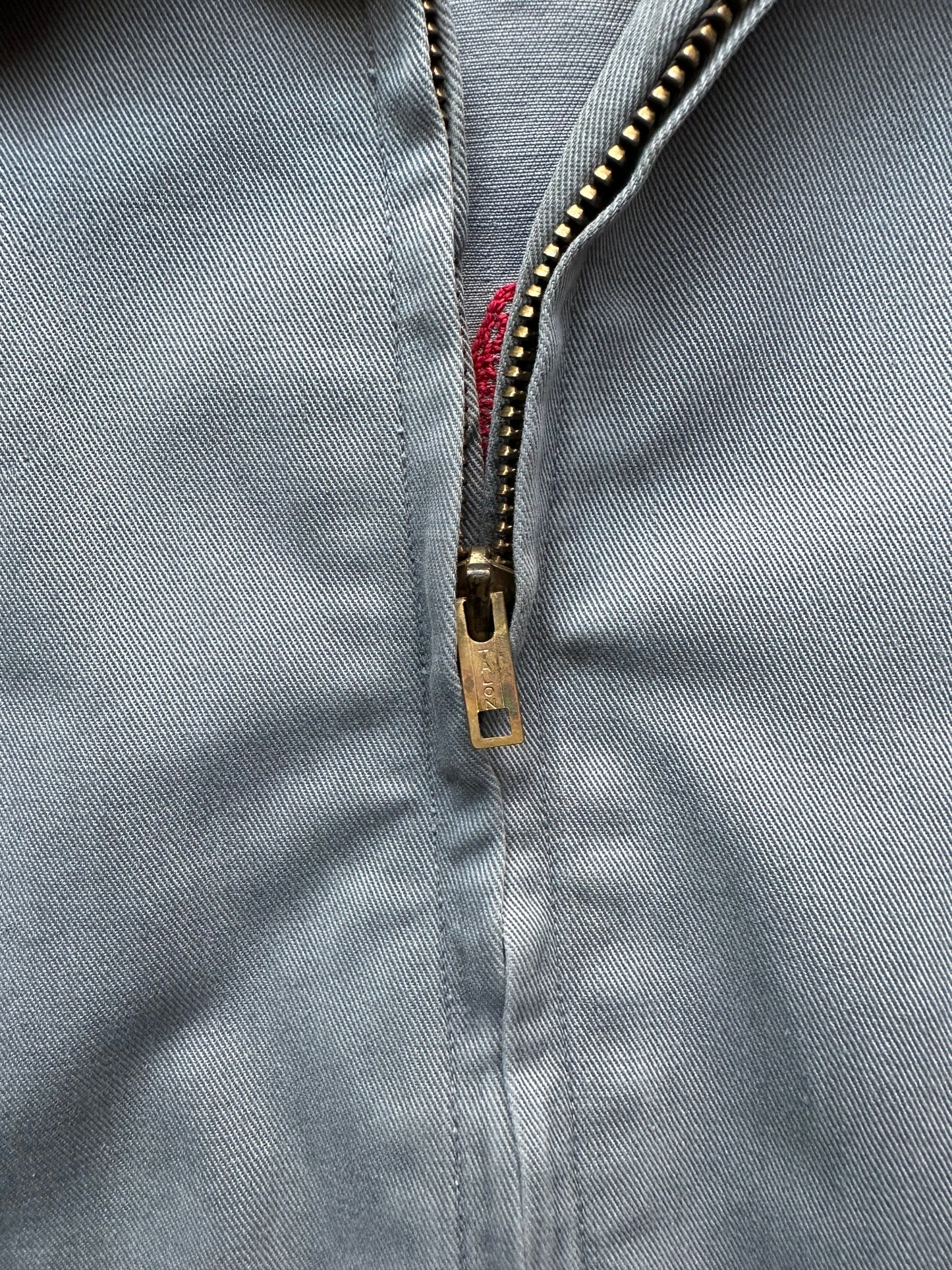 Talon Zipper on Vintage Grey Chainstitched Siegels Uniform Workwear Jacket SZ M | Vintage Workwear Seattle | Barn Owl Vintage Goods