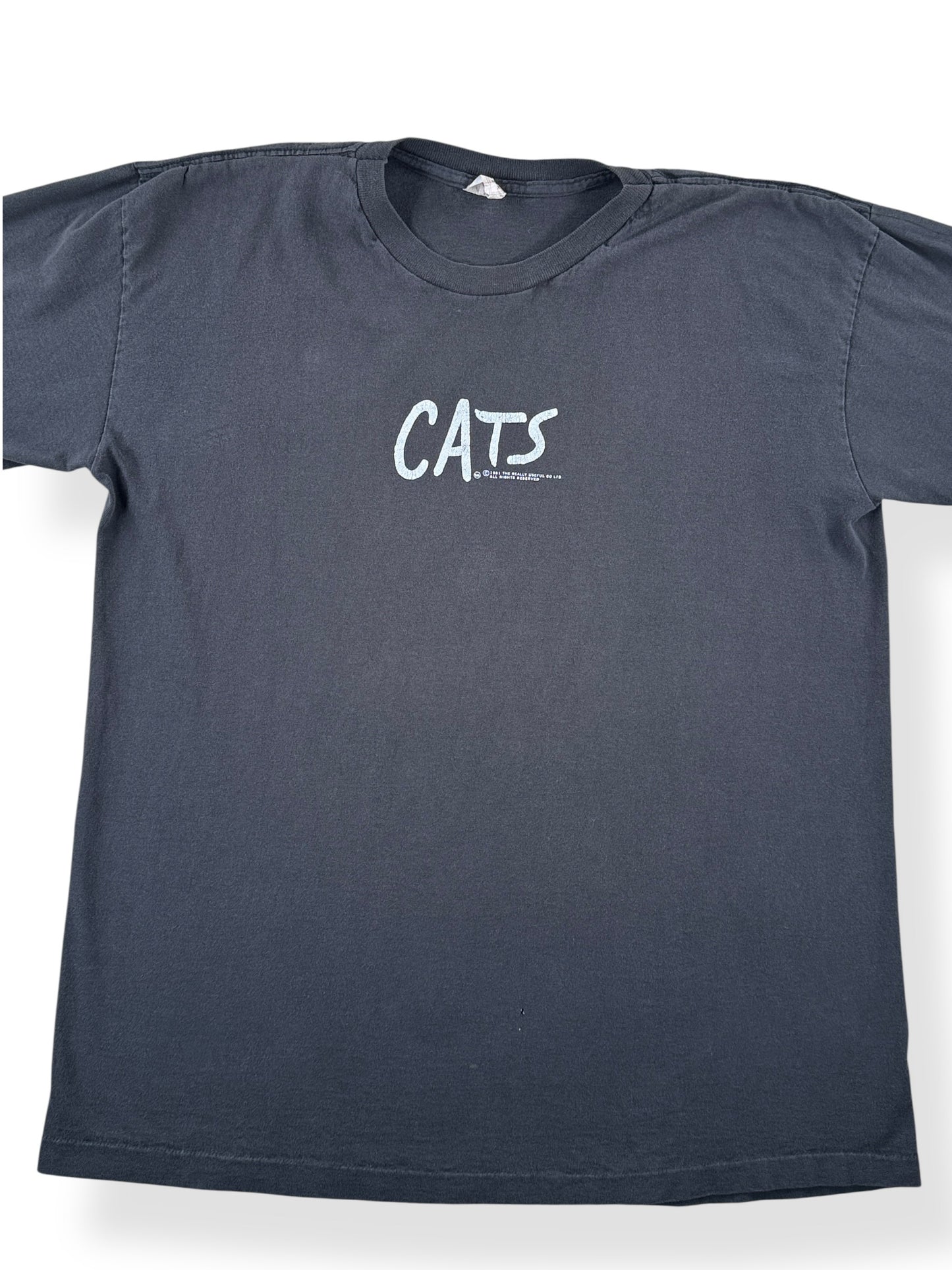 Front Close Up of Vintage Faded Black Cats Tee SZ XL