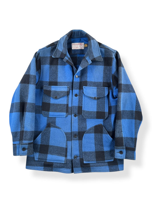 Front of Vintage 80s Era Filson Cobalt Blue & Black Hunter Style 85 Jacket SZ 40
