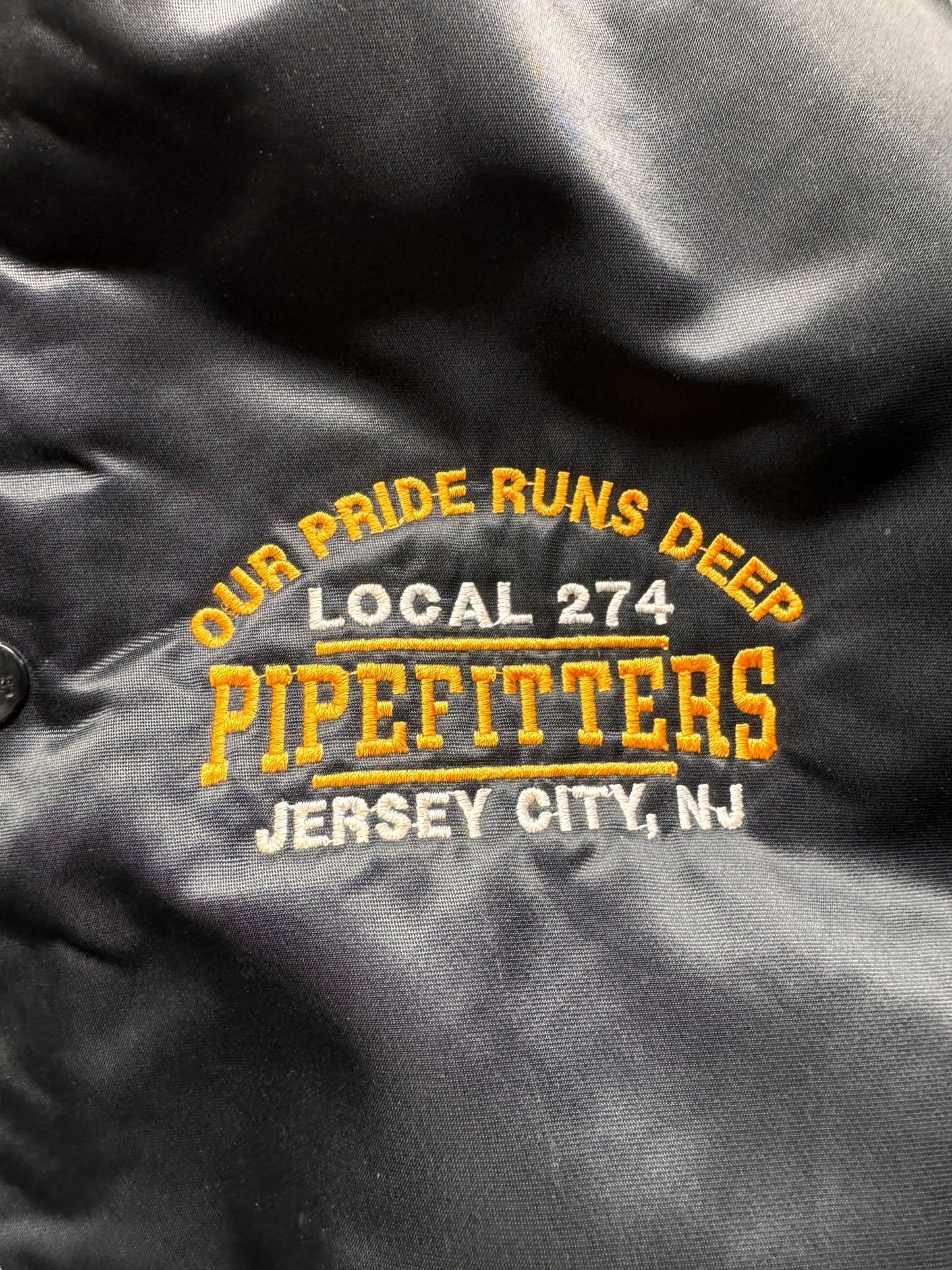 Embroidery on Vintage Pipefitters Local 274 Coaches Jacket SZ XL