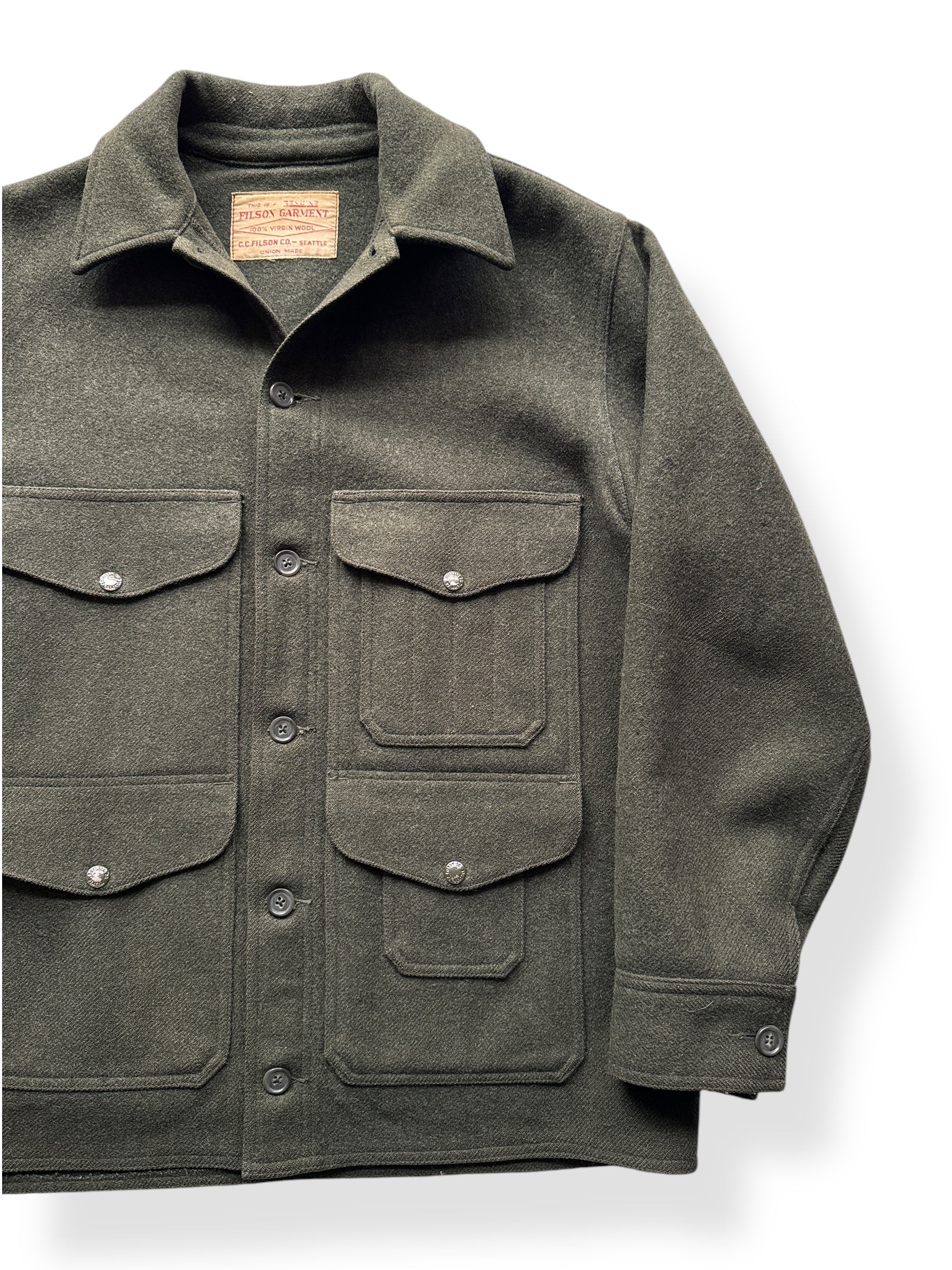 Front Left of Vintage Filson Union Made Forest Green Cruiser SZ XL