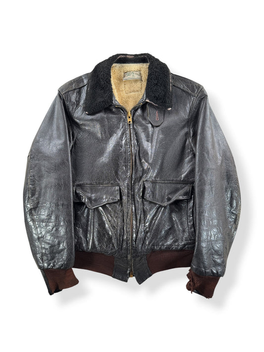 Front of Vintage LL Bean Script Era Lambskin G1 Style Leather Jacket SZ M