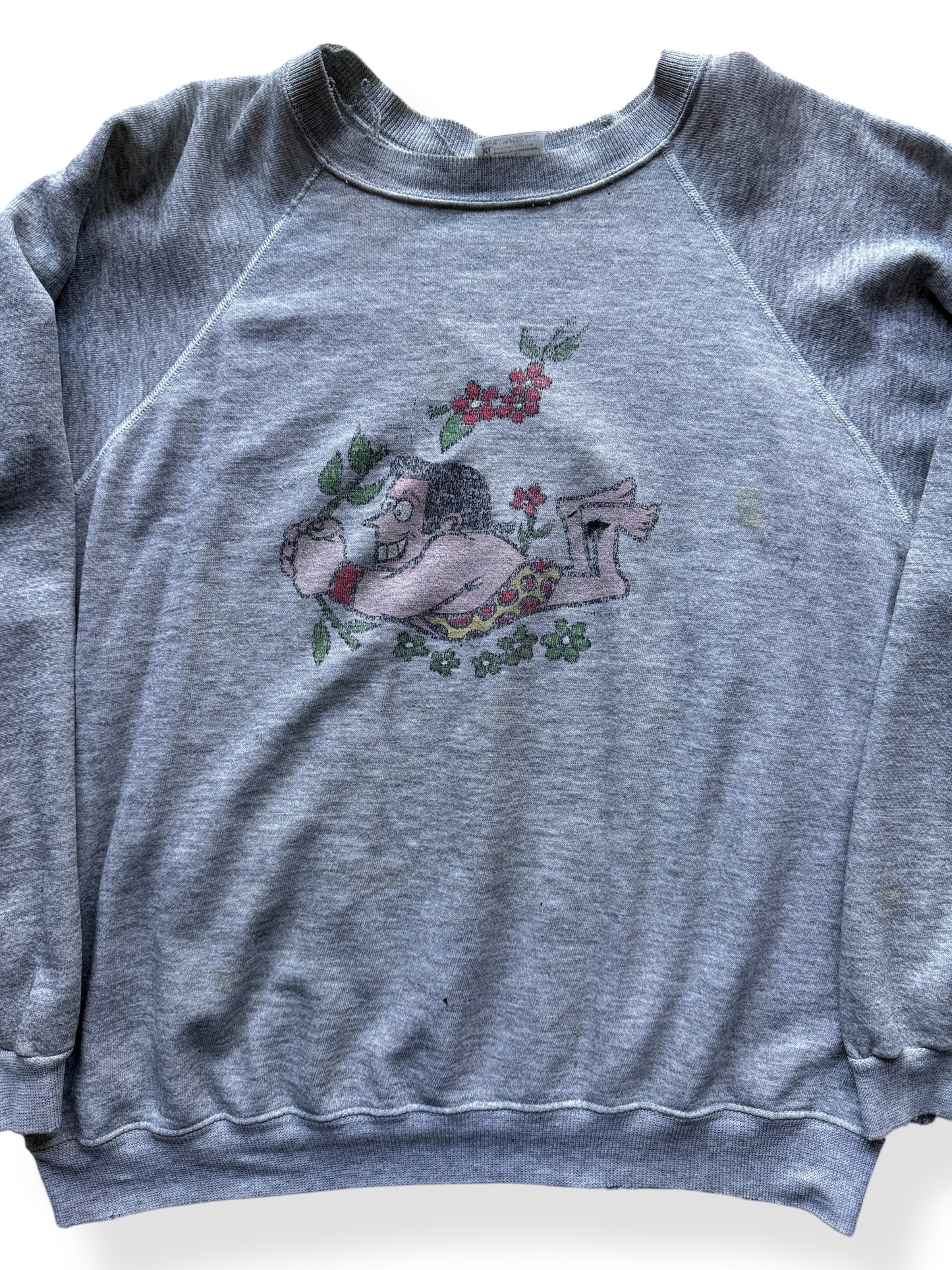 Front Close Up of Vintage George of the Jungle Thrashed Crewneck SZ XL