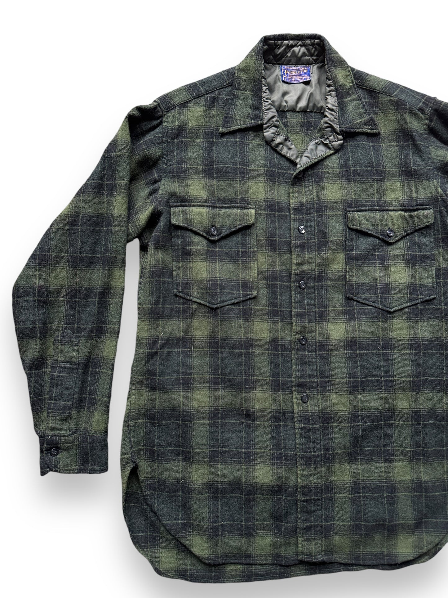 front right of Vintage Pendleton Black/Green Wool Flannel SZ M