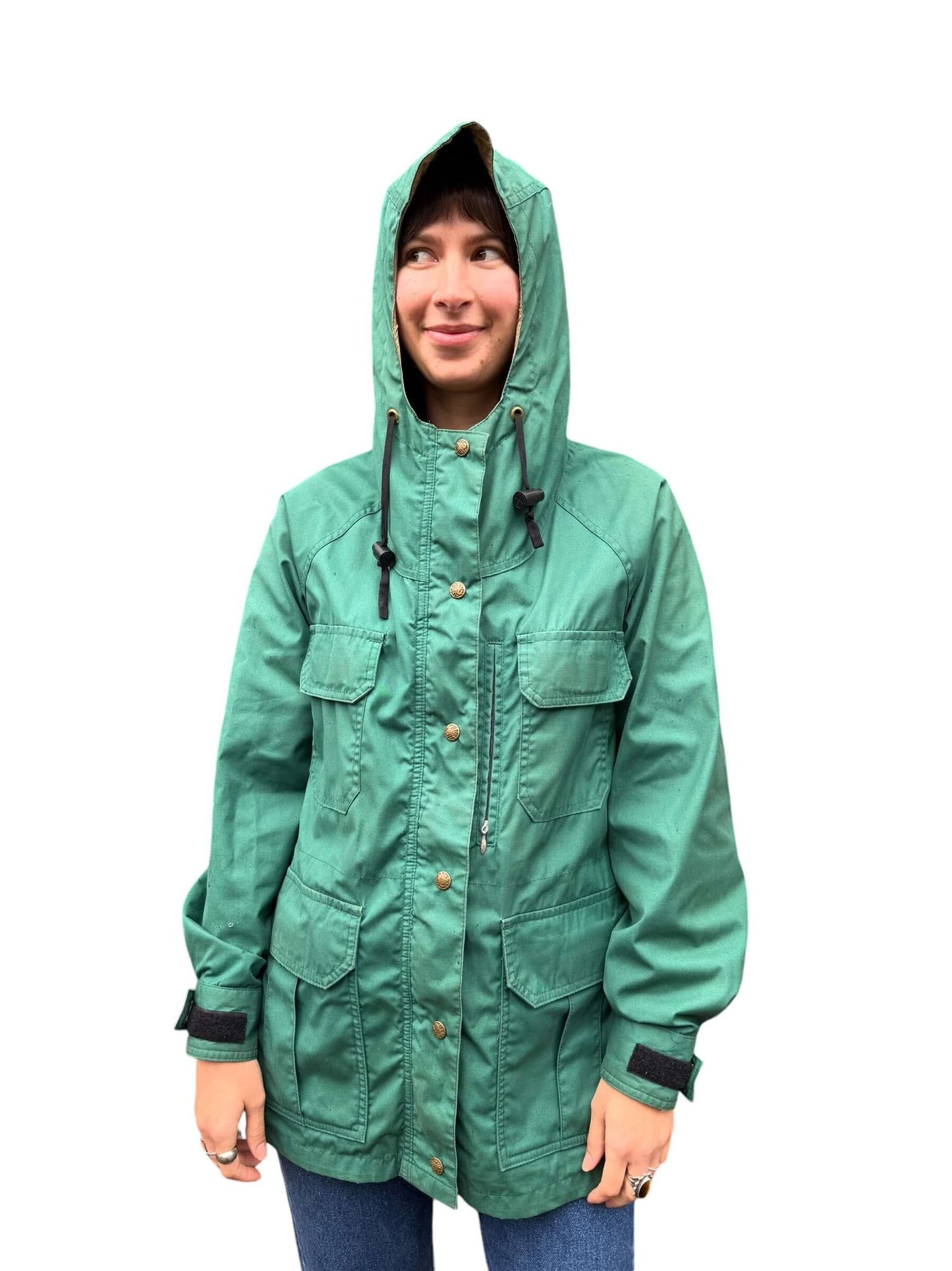 Front model view of 1980s Women's REi Co-Op Rain Jacket M