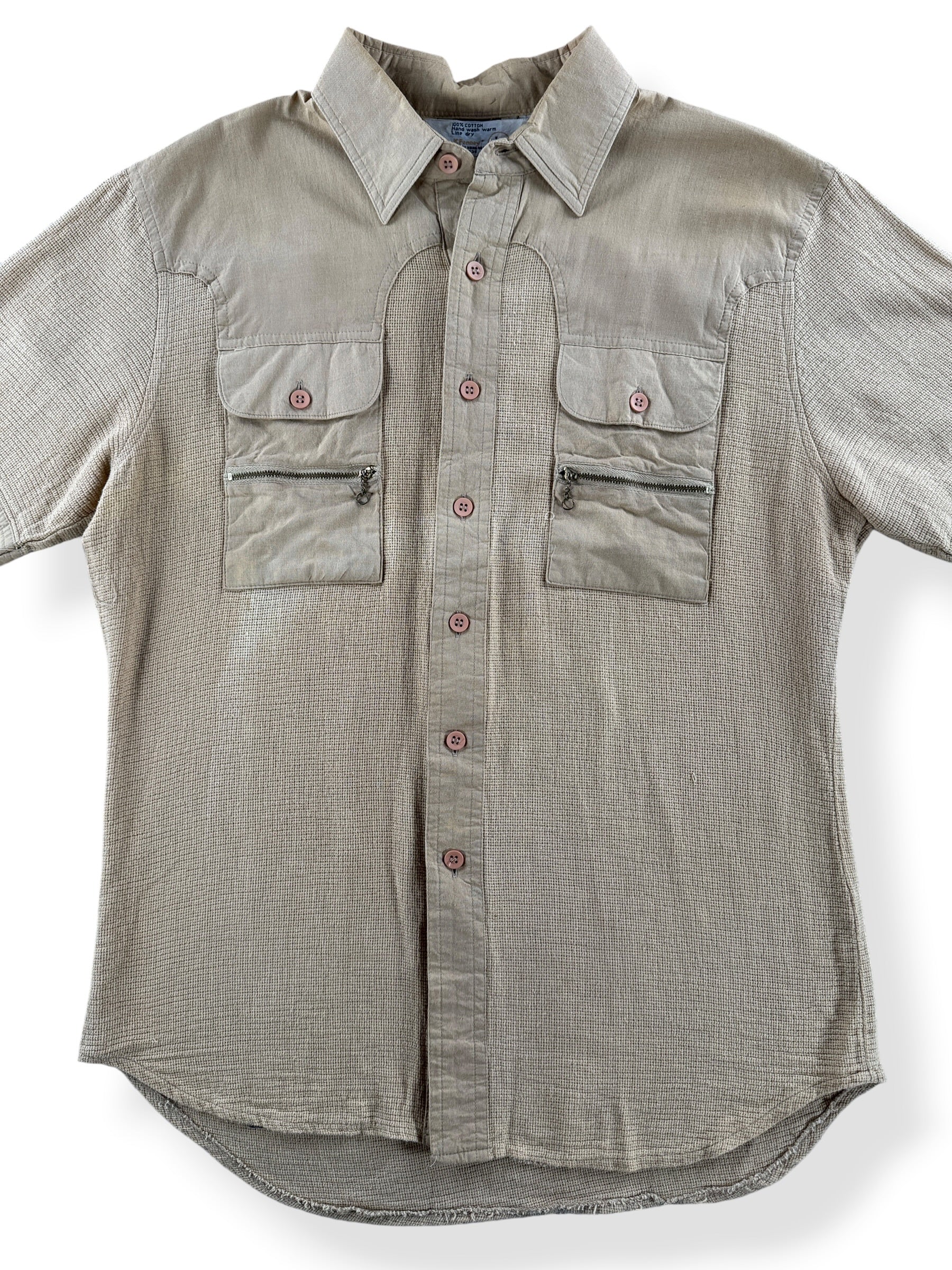 Front Close Up of Vintage JC Penney Safari Shirt SZ L (Fits M)