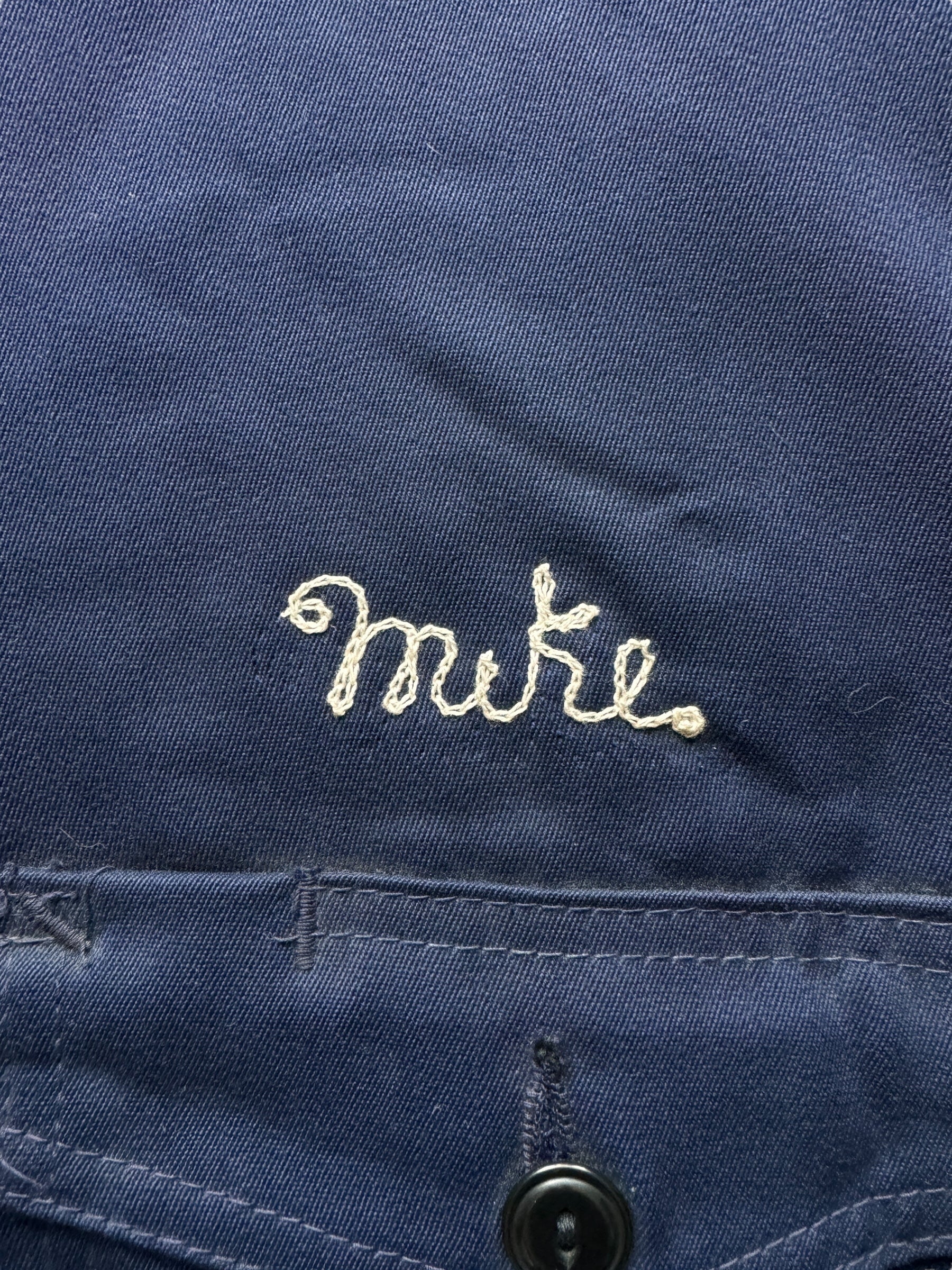 "Mike" on Vintage Navy Blue Troy Blanket Lined Gas Station Jacket SZ 56