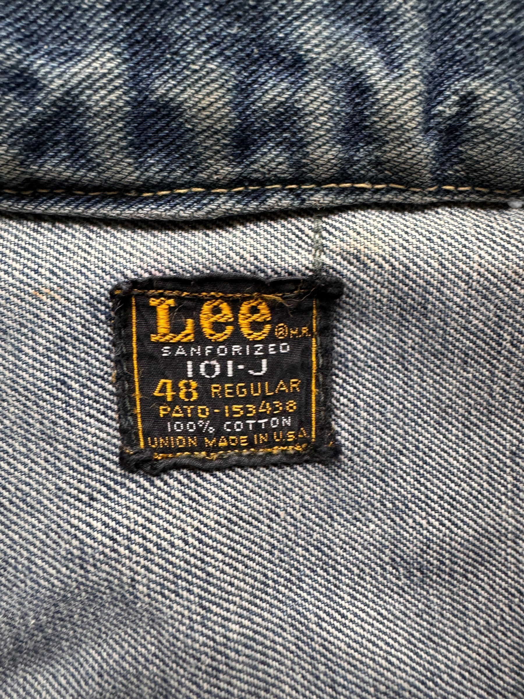 tag on Vintage Lee 101-J Denim Vest SZ 48