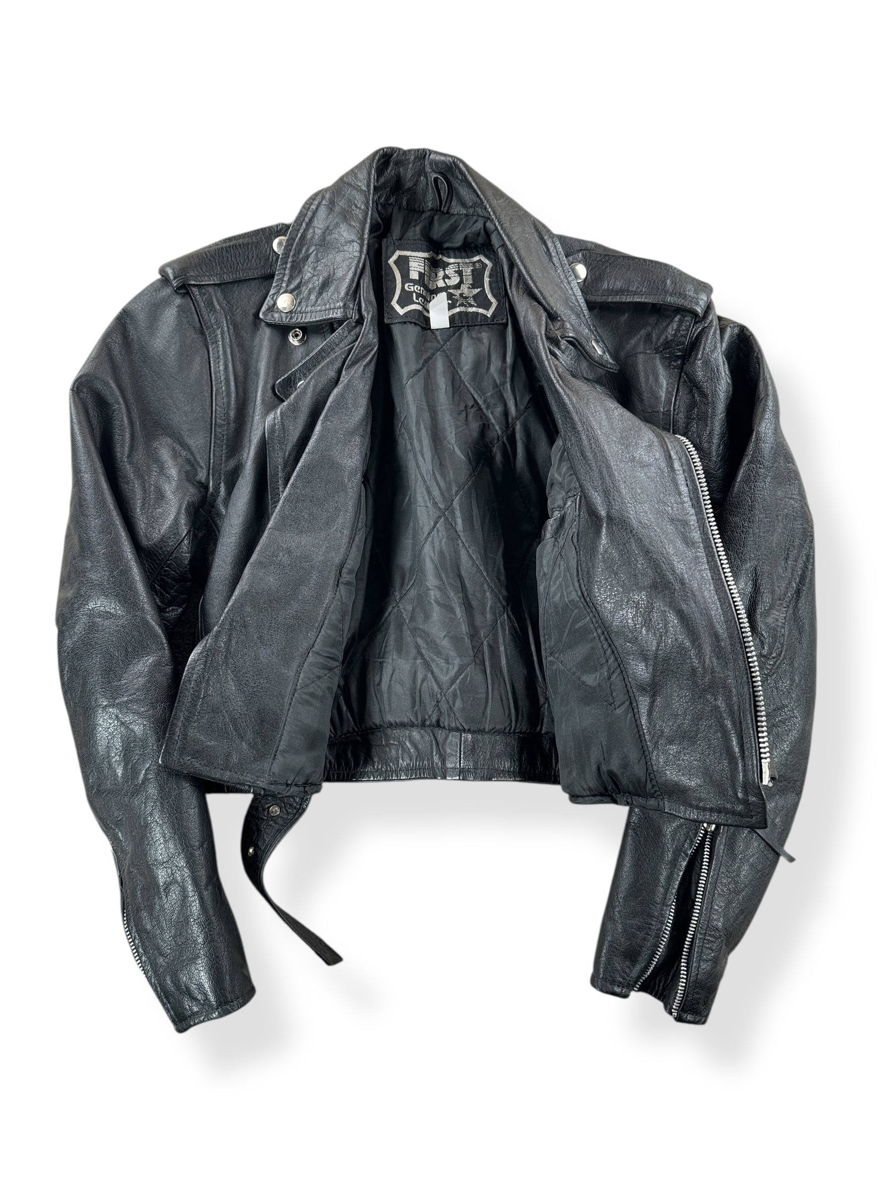 Inside of Vintage Womens 1980s First Leather Motorcycle Jacket SZ S