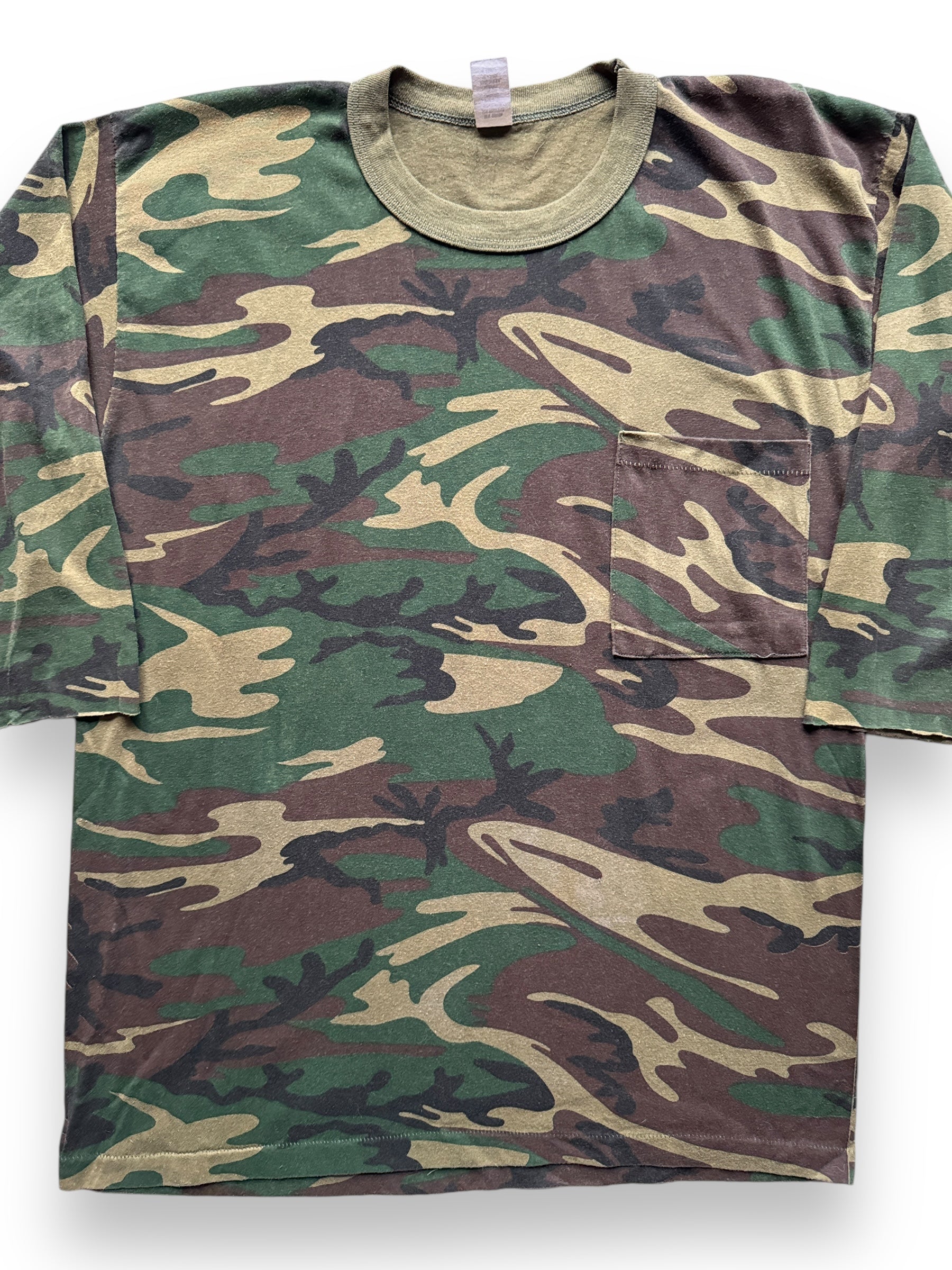 front close up of Vintage Camo 3/4 Sleeve Shirt XL