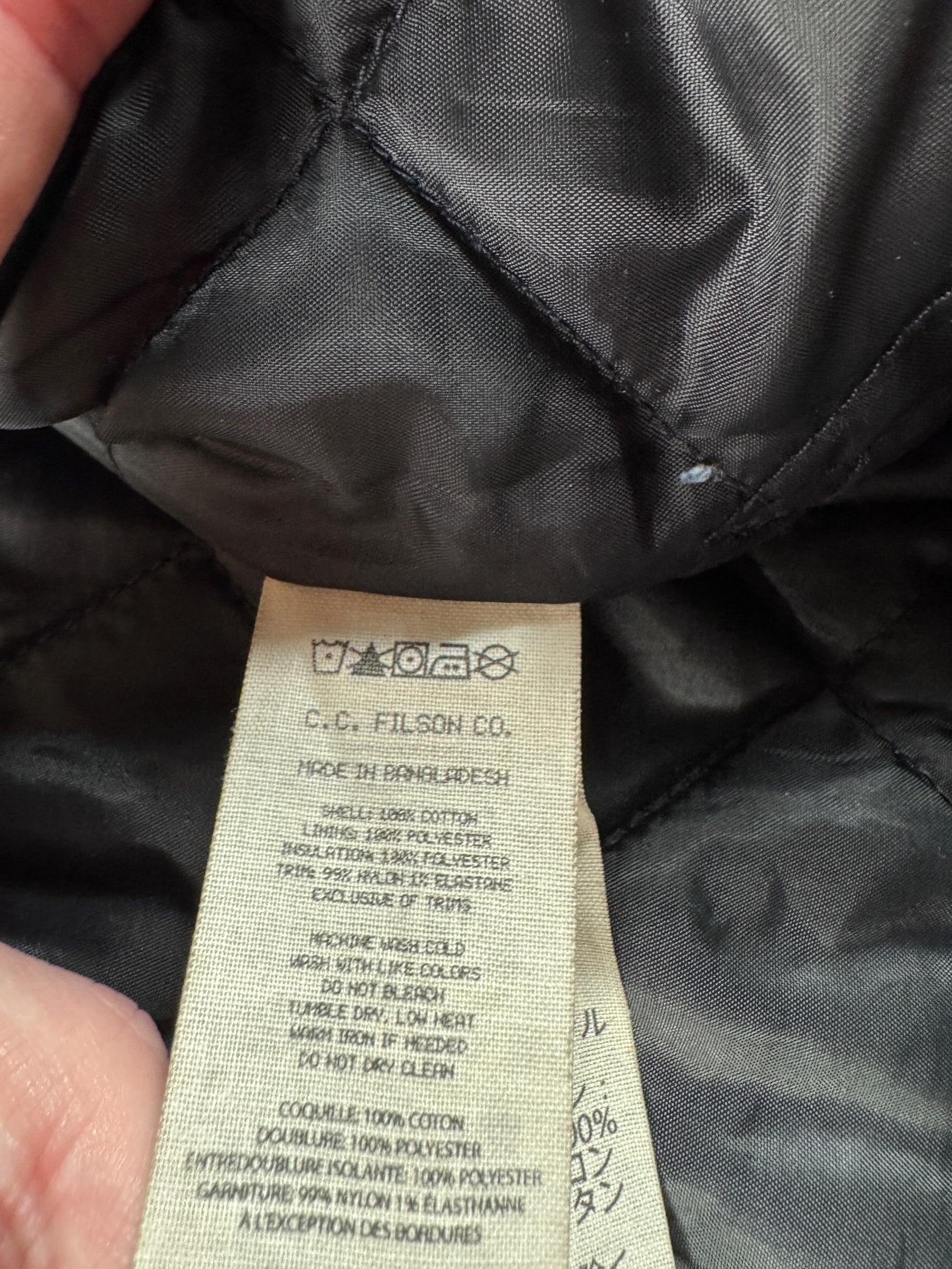 Tag on Filson Black Worksmith Jacket SZ L