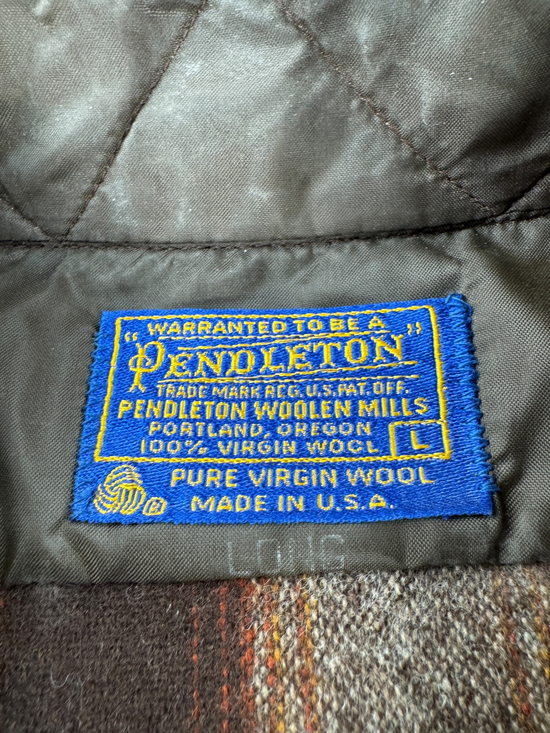 Label on Vintage Brown And Orange Pendleton Flannel SZ L