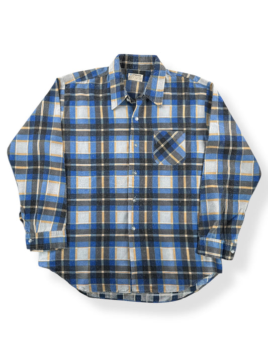 Front of Vintage Klondike Blue & Brown Flannel SZ XL